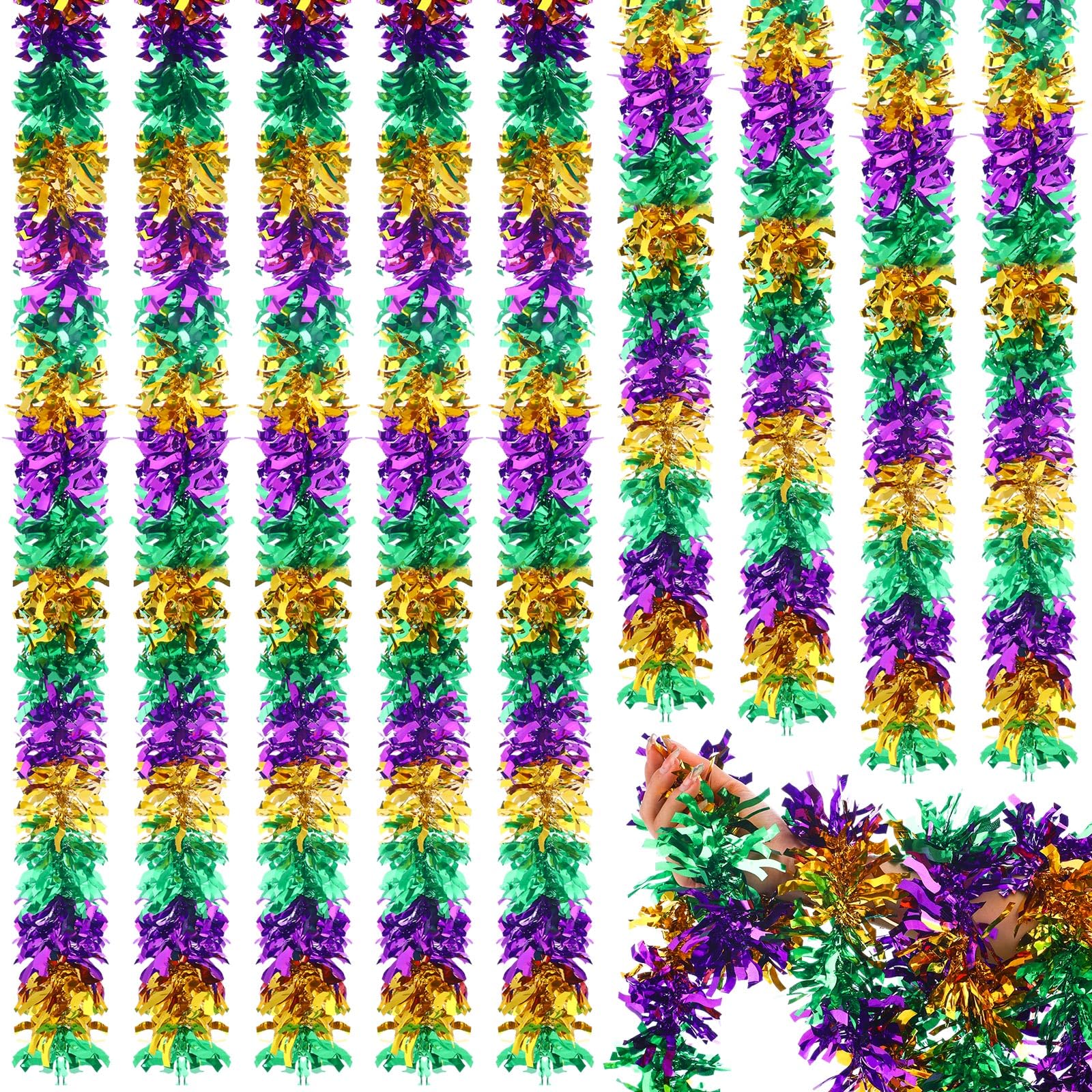 Guirlandes Mardi Gras métalliques brillantes lot de 8 suspensions festives
