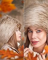 Vista 12 de Futrzane Sombrero clásico cosaco - Sombreros de piel sintética para mujer - Sombrero ruso peludo cálido negro (Black Classic)