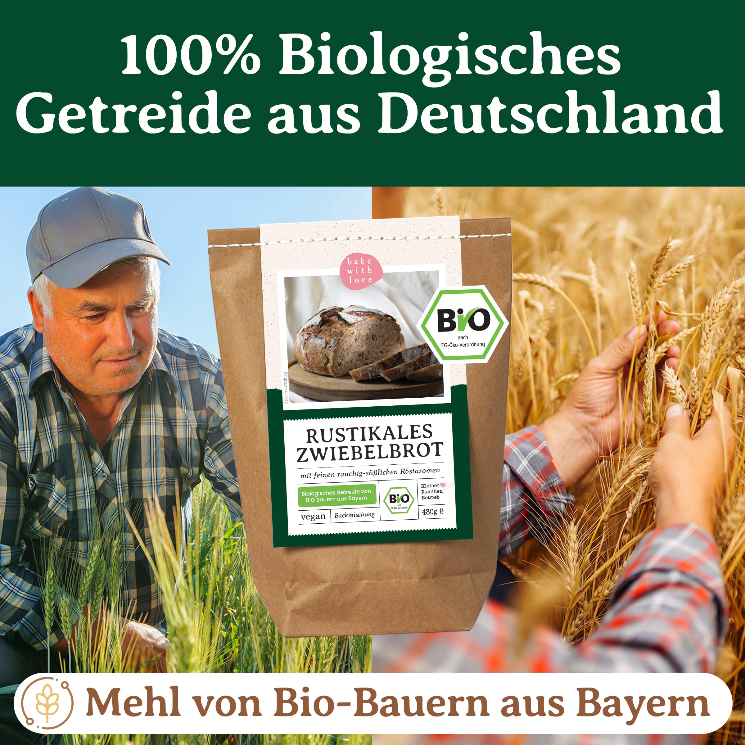 Bio Brotbackmischung Rustikales Zwiebelbrot – mit Röstzwiebeln – herzhaftes Bio Brot ideal für Grillen, Brotzeit & Ofen – auch für Brotbackautomat – Bake with Love – 10er Pack