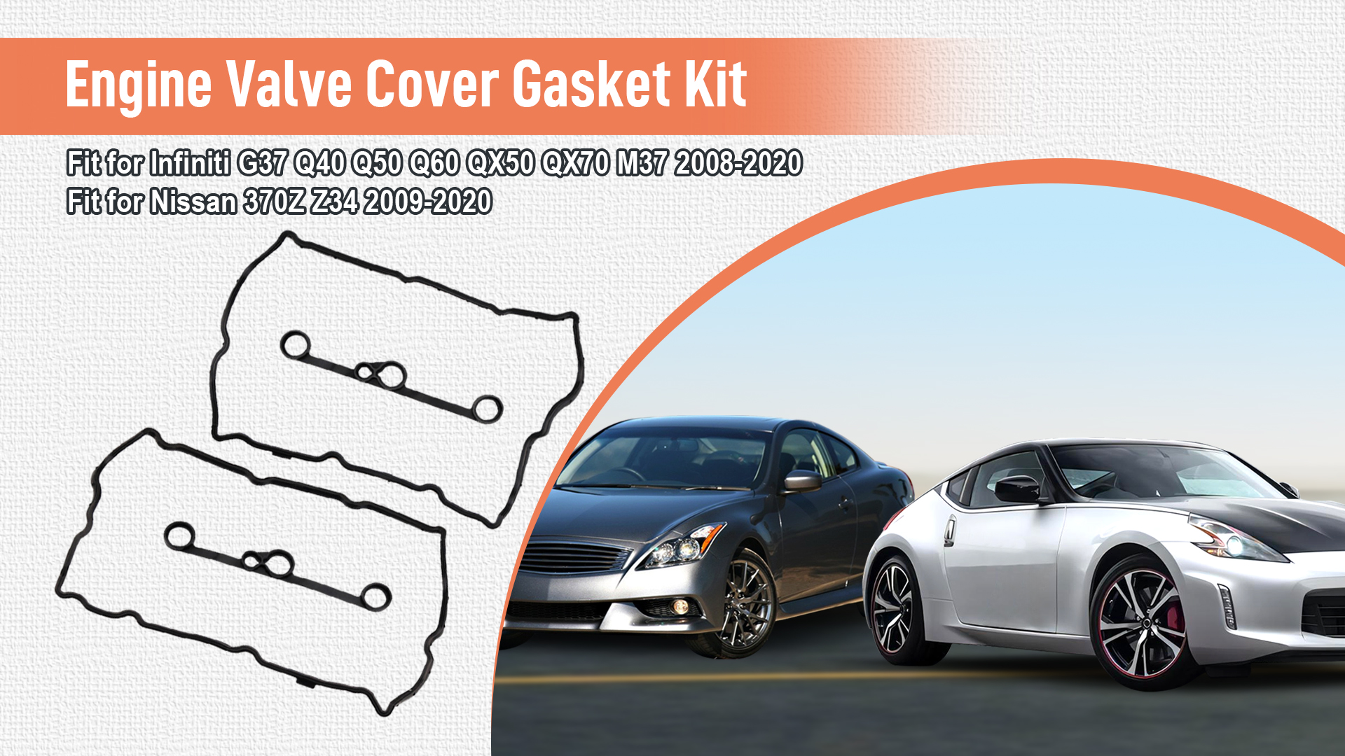 Image of Engine Valve Cover Gasket Kit Fit for Infiniti G37 Q40 Q50 Q60 QX50 QX70 M37 2008-2020 Replace #13270-EY01A 13270-EY01B 13271-EY00A Valve Cover Gasket Set
