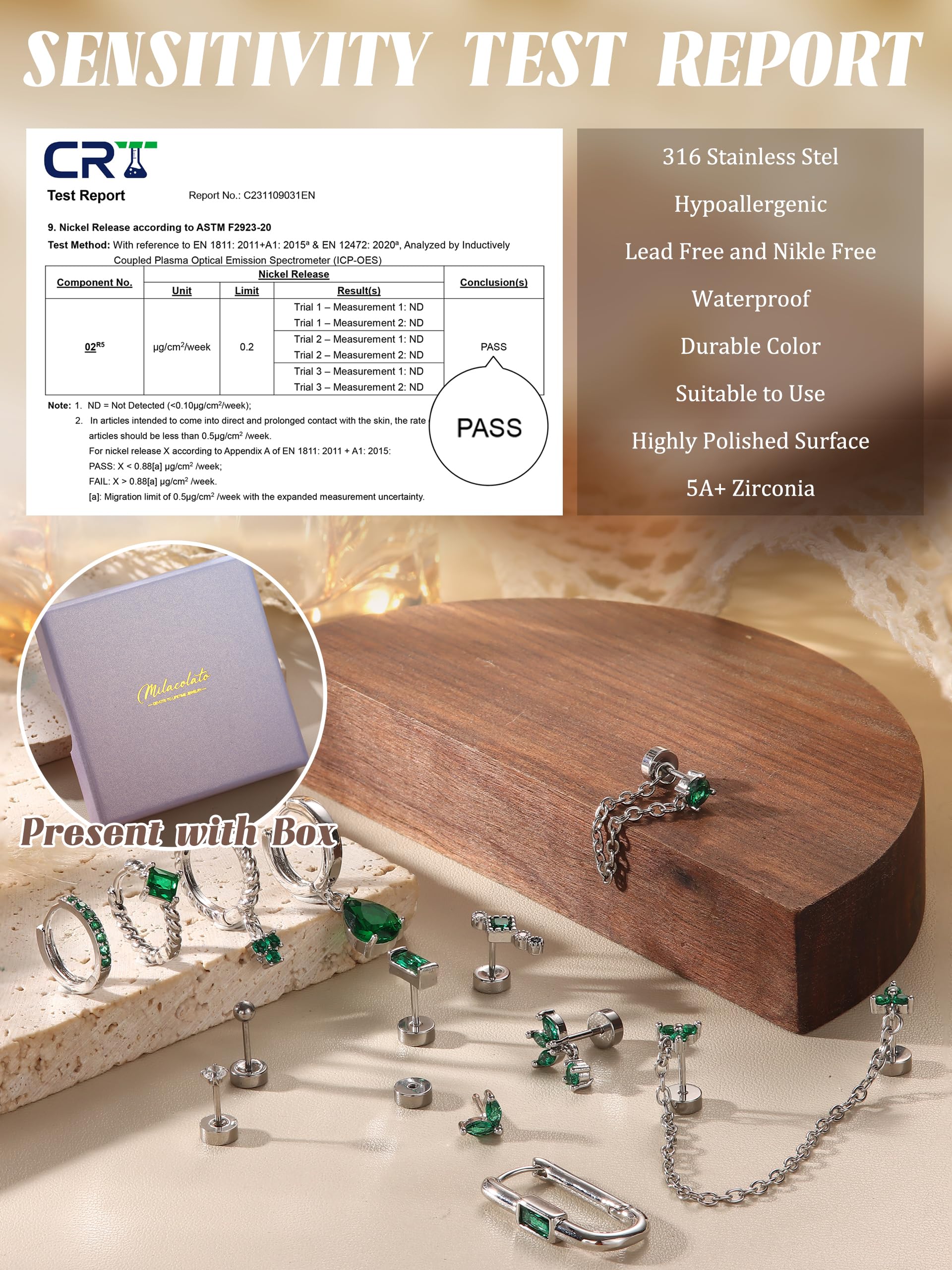MILACOLATO 13Pezzi Piercing Orecchio Helix Donna Oro Argento Orecchini Cerchio Acciaio Inossidabile Chirurgico Piercing Cartilagine Conch Anallergici Pendenti Gioielli Set Donna