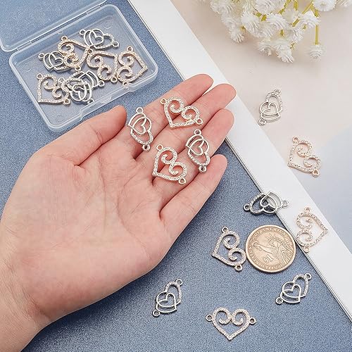 Miniatura 5 de PH PandaHall Dijes de corazón con diamantes de imitación, 20 piezas de eslabones de corazón de amor, dijes de San Valentín con doble conector de