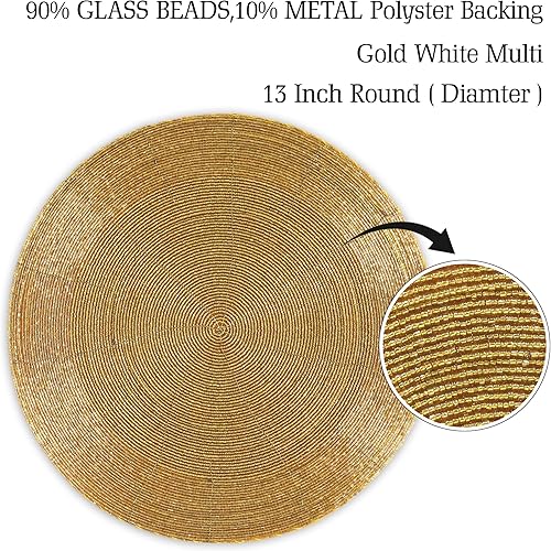 Miniatura 10 de Manteles individuales negros con cuentas para mesa de comedor, manteles individuales redondos negros, miden 13 pulgadas, cargadores negros para