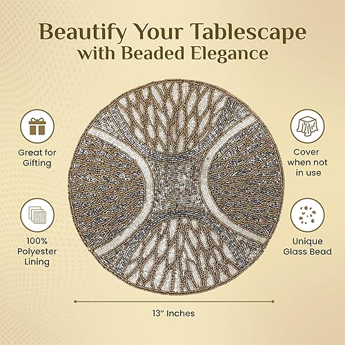 Miniatura 3 de Mantel individual redondo con cuentas hecho a mano para mesa de comedor de 13 pulgadas para reuniones, decoración ocasional y celebraciones