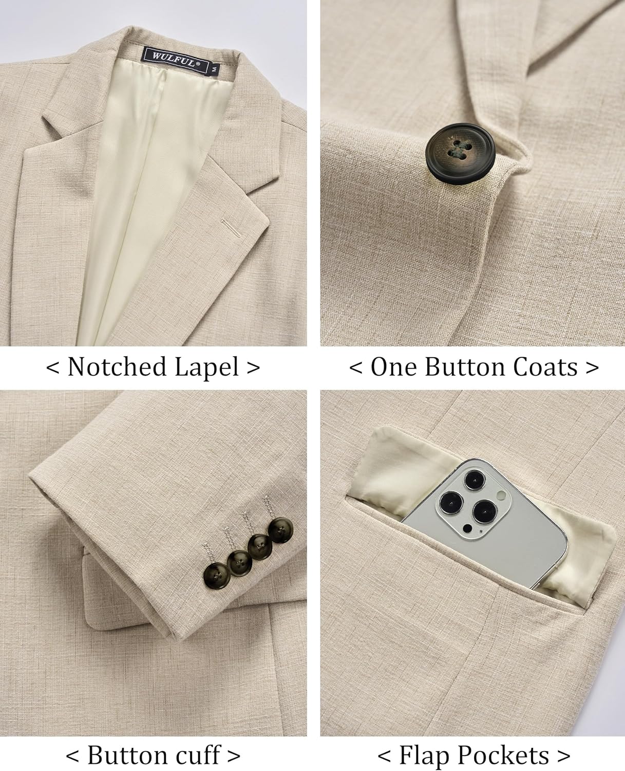 WULFUL Mens Casual Sport Coat Blazer Lightweight One Button Suit Jackets - Image 6