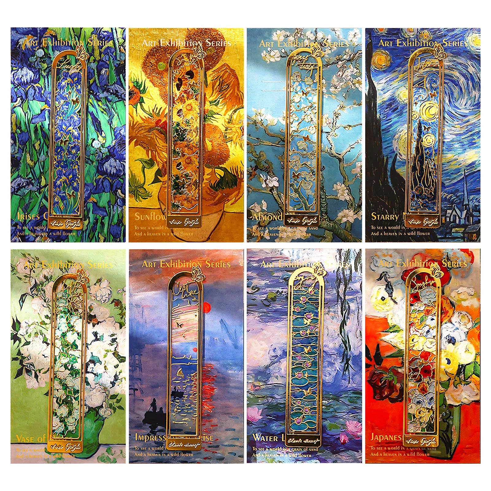 8Pcs Metal Bookmarks Multipack, Hollow Bookmarks with Oil Painting Theme, Art Book Marks for Women, Girls, Stationery Supplies for Students, Teachers, Creative Gifts for Painting Lovers, Read Lovers