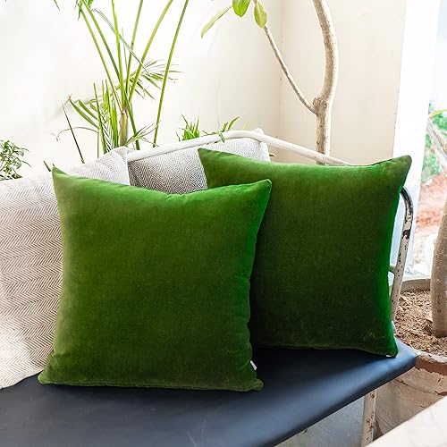 knilot Throw Pillow Covers Moss Green 26x26 inchs, 2 Pack Velvet Pillow Case Square Decorative Solid Color Cushion Cover Pillowcases for Sofa & Couch, Bedroom, Car, Yard - ONLY Covers
