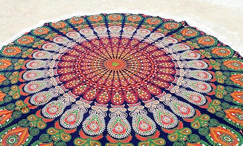 Miniatura 78 de Tapiz redondo de mandala indio para playa, mantel de algodón hippy bohemio, gitano, toalla de playa, tapete de yoga redondo