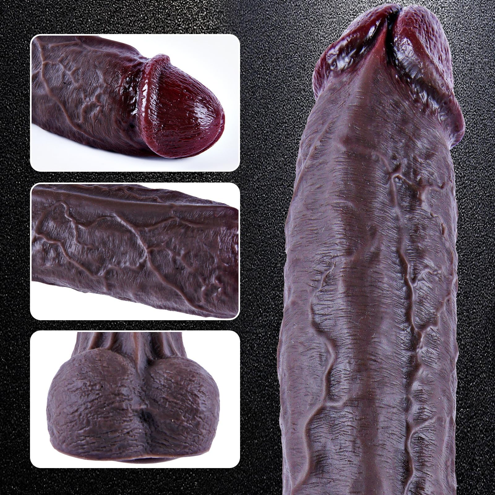 Dildo realistico gigante in silicone nero da 27,5 cm, dildo extra large e spesso con ventosa, pene lungo XXL, ottimo per la stimolazione del punto G e il gioco anale profondo, ottimo per le coppie gay