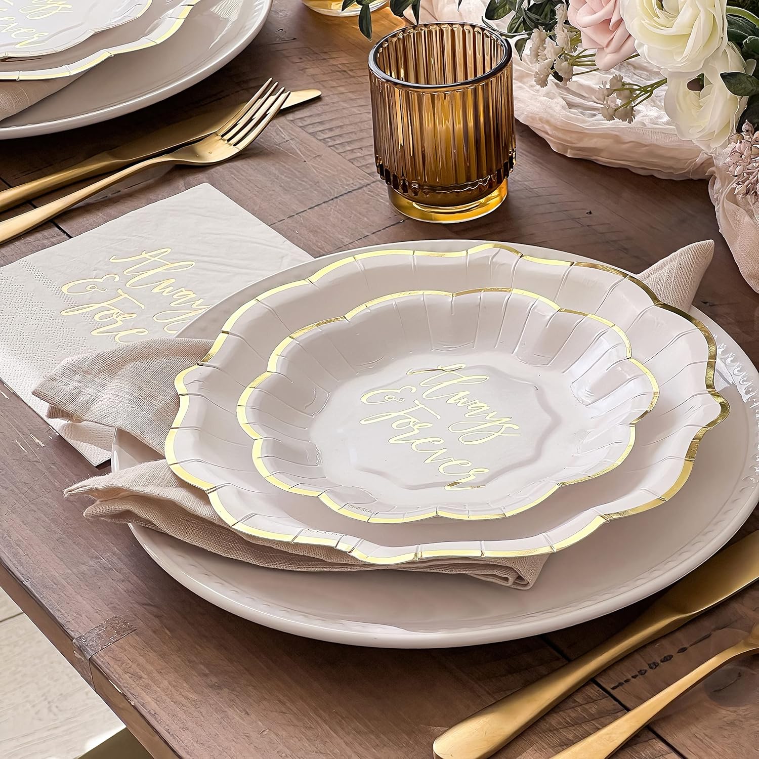 Always & Forever White and Gold 72 Piece Party Tableware Set