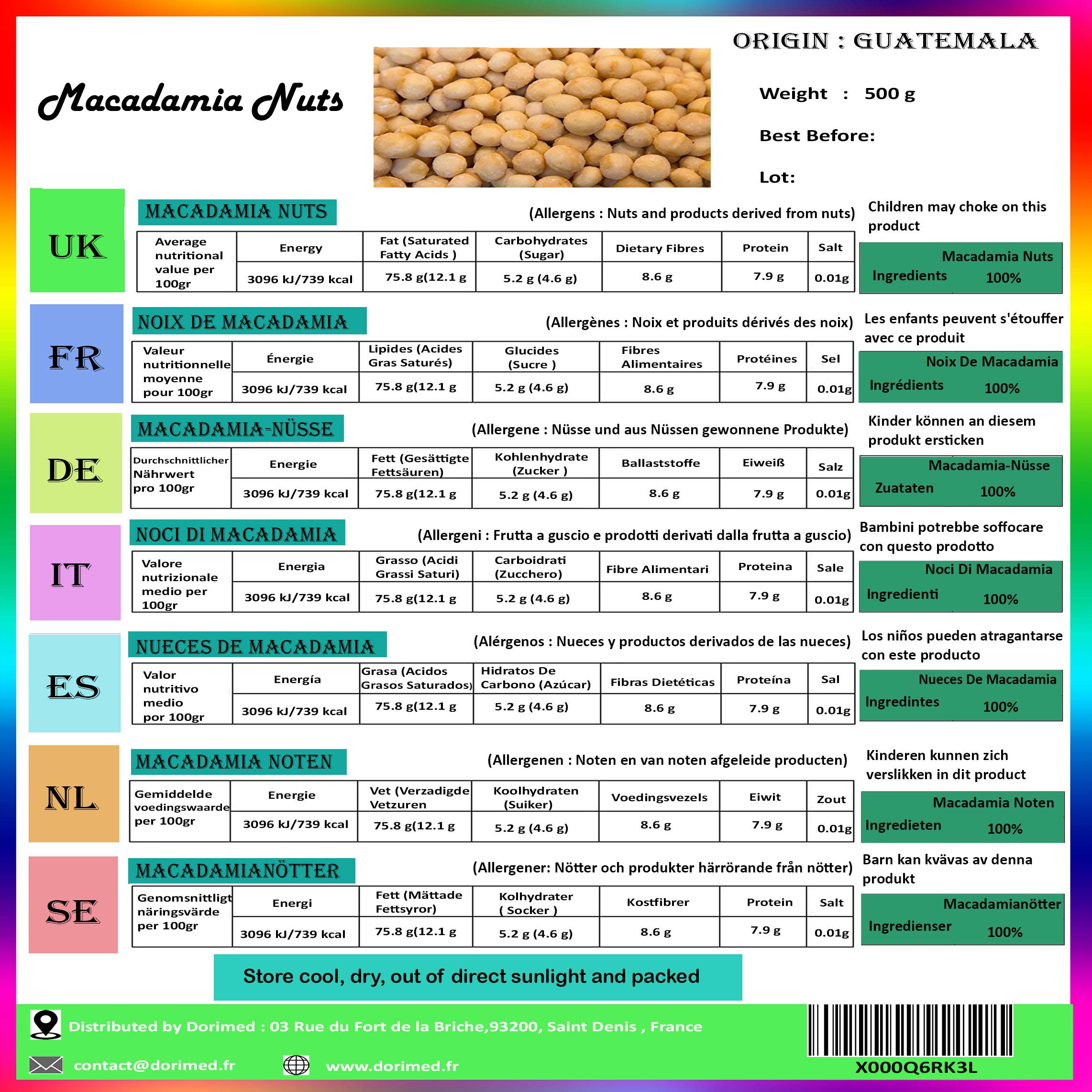 Noci Macadamia 100% Naturali Sgusciate Intere Crude Grandi [500g]. Noci Sgusciate Di Macadamia, Frutta Secca Di Grosso Calibro 100% Naturale. Raw Nuts Di Prima Scelta. Snack Genuino, Gustoso - Dorimed