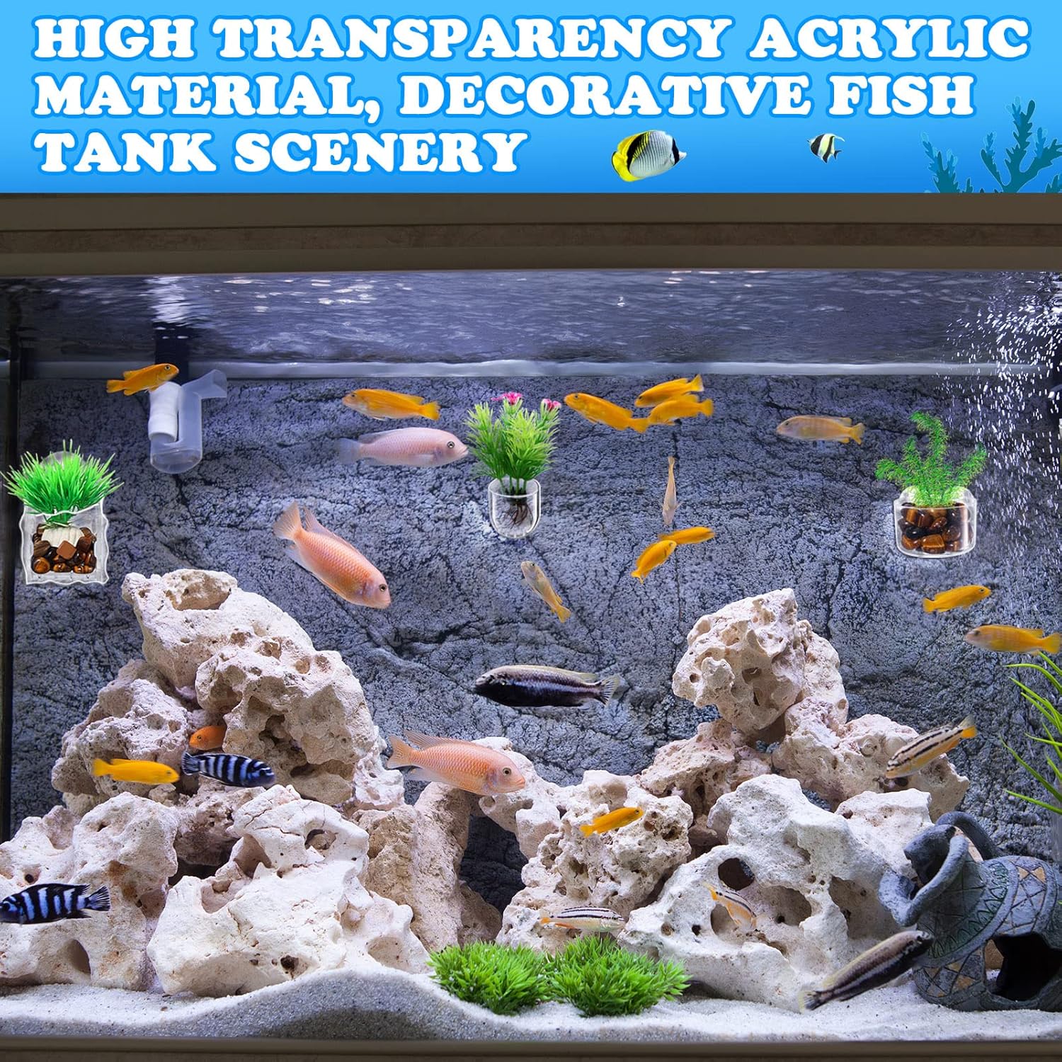 Potchen 20 Pcs Aquatic Plant Cups with Hole Transparent Acrylic Plant Pot with Suction Cups Aquarium Aquatic Planter Aquarium Holder Fish Tank Aquascape Decoration, 3 Shapes
