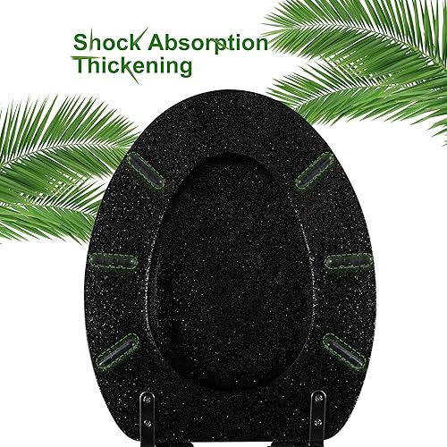 Miniatura 6 de Asiento de inodoro de resina alargado de cierre suave, asientos de inodoro resistentes de liberación rápida con cubierta de purpurina negra,