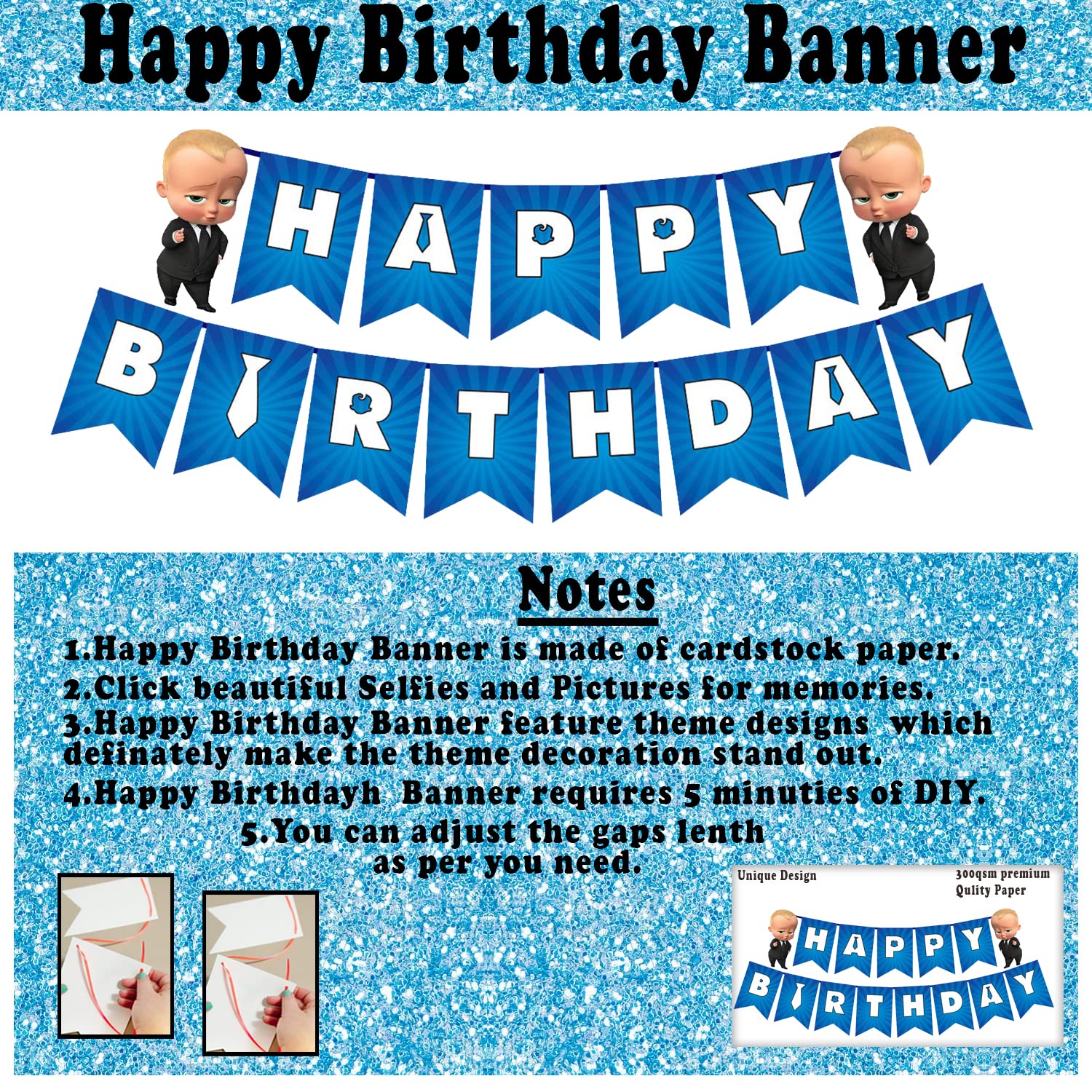 Party Propz Boss Baby Theme Decorations Combo Set - 52Pcs With Happy Birthday Banner, Metallic Balloons, Cake Toppers, Baby Boss Cup Cake Topper for Boys Bday Decorations Items /Kids Supplies 2
