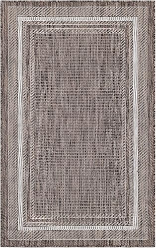 Vista 465 de Unique Loom - Colección Outdoor Border - Tapete para exteriores de borde suave - 5 pies 3 pulgadas x 8 pies, rectangular, azul/marfil azu/marfil