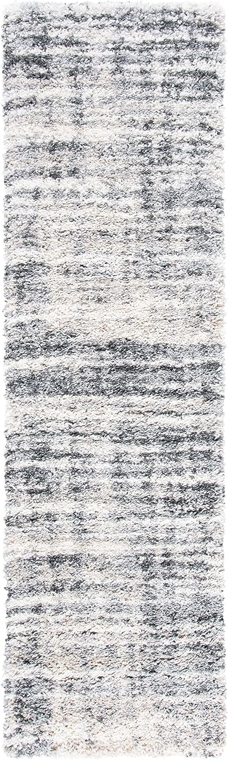SAFAVIEH Fontana Shag Collection Runner Rug - 2'3" x 8', Grey & Ivory, Modern Design, Non-Shedding & Easy Care, 2-inch Thick Ideal for High Traffic Areas in Living Room, Bedroom (FNT856G)