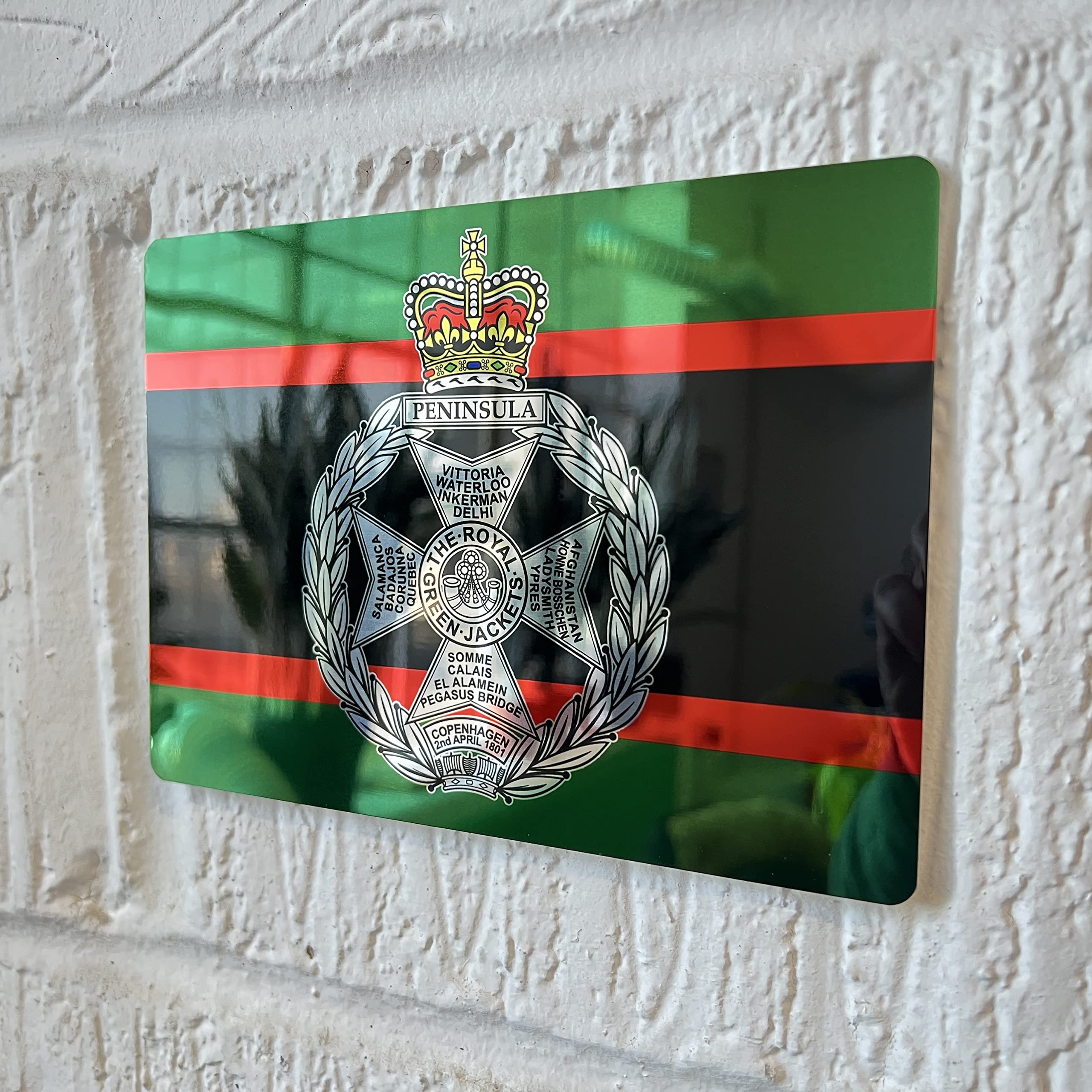 Shopquality4u Mirror Rgj Royal Green Jackets Regiment Rgj Military Crest Mirror Finished Printed Metal Sign, A5 21X14cm