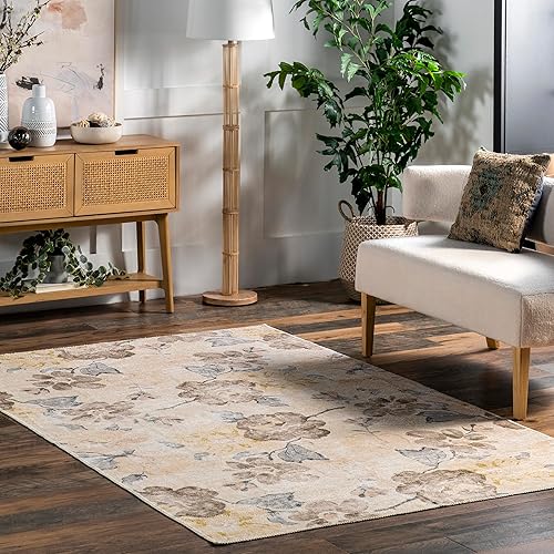 nuLOOM Lilja - Alfombra vintage lavable a máquina, 5 x 8, marrón