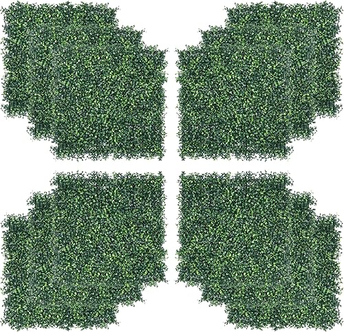 12 paneles de pared de hierba de boj artificial, planta de seto topiario, paneles de fondo de pared verde sintético de 20 x 20 pulgadas, pantalla de