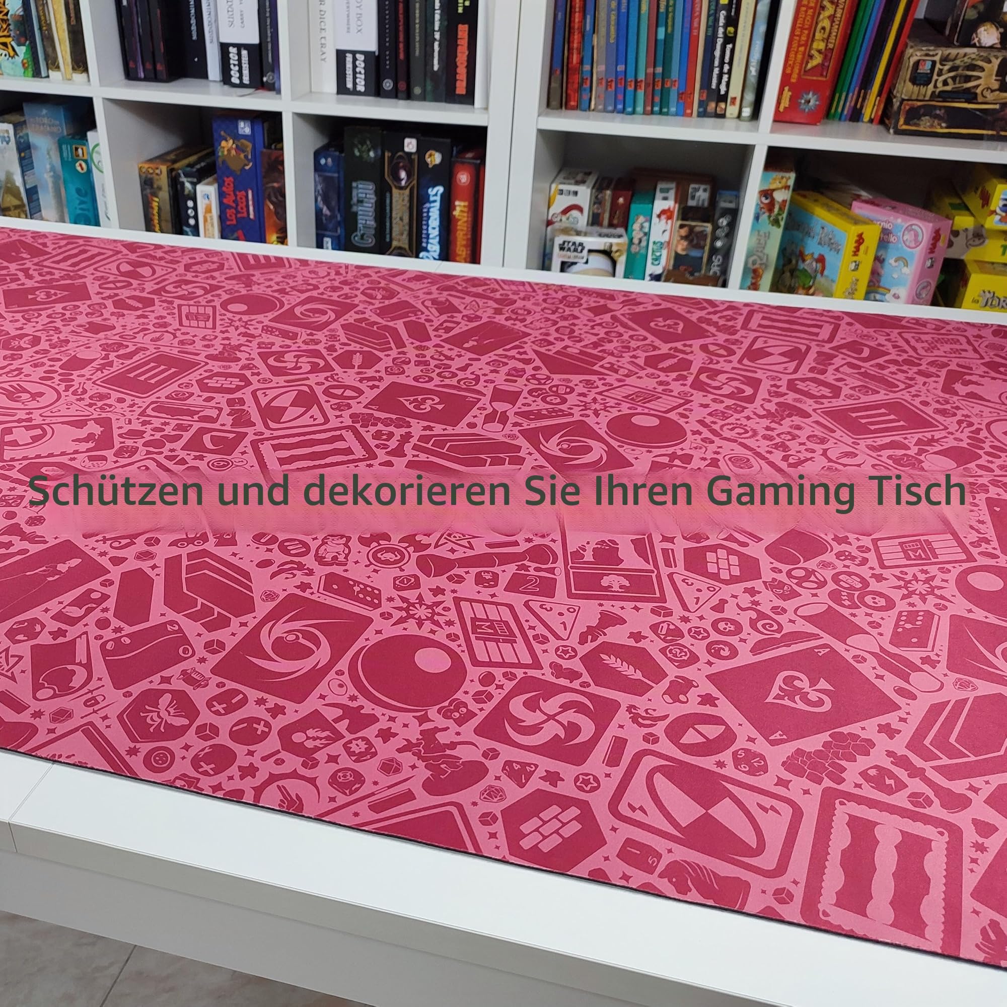 Neoprene Play MAT | spielmatte für Brettspiele, Würfel und Karten | 140 x 80 cm | WASSERDICHT, rutschfest und ROLLBAR (Gaming (Pink))