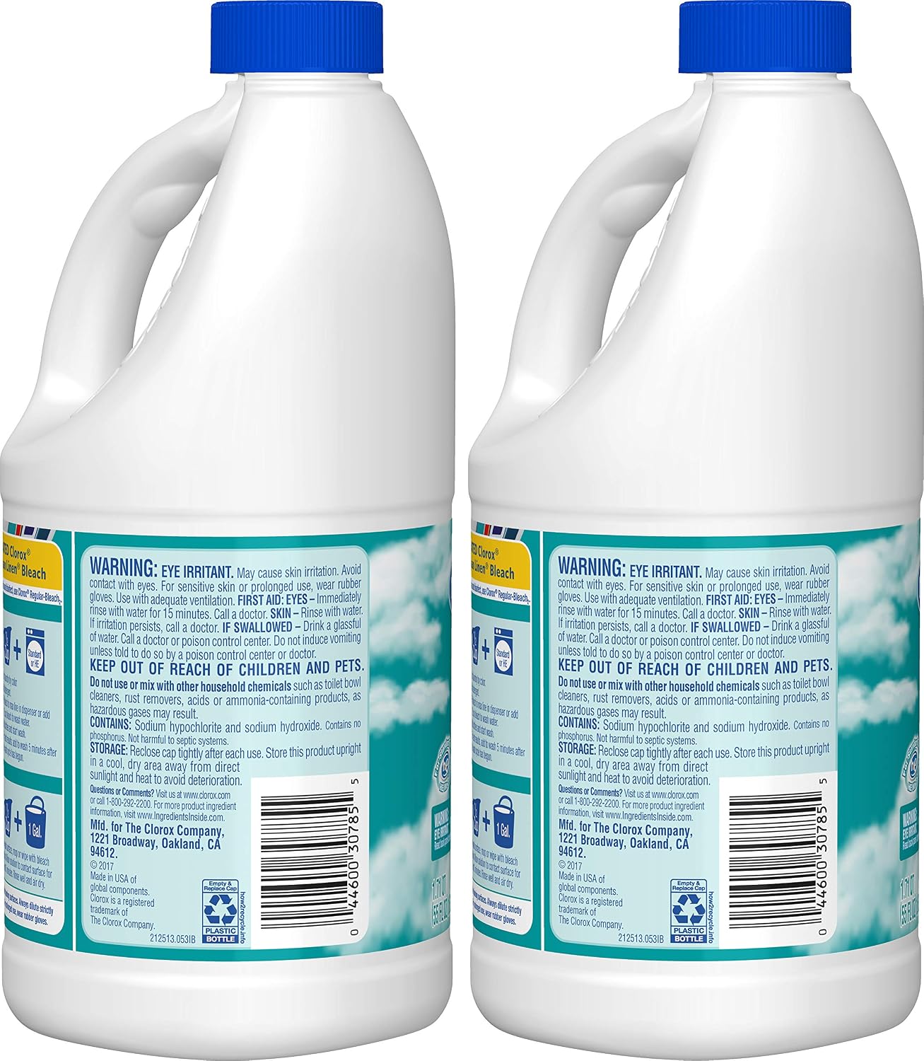 Clorox Splash-Less Bleach, Clean Linen Scent, 55 Ounces, Pack of Two (110 Ounces Total)