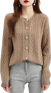 Women Merino Wool Cardigans Sweater Wool Fall Winter Casual Vintage Long Sleeve Buttons Front Sweater