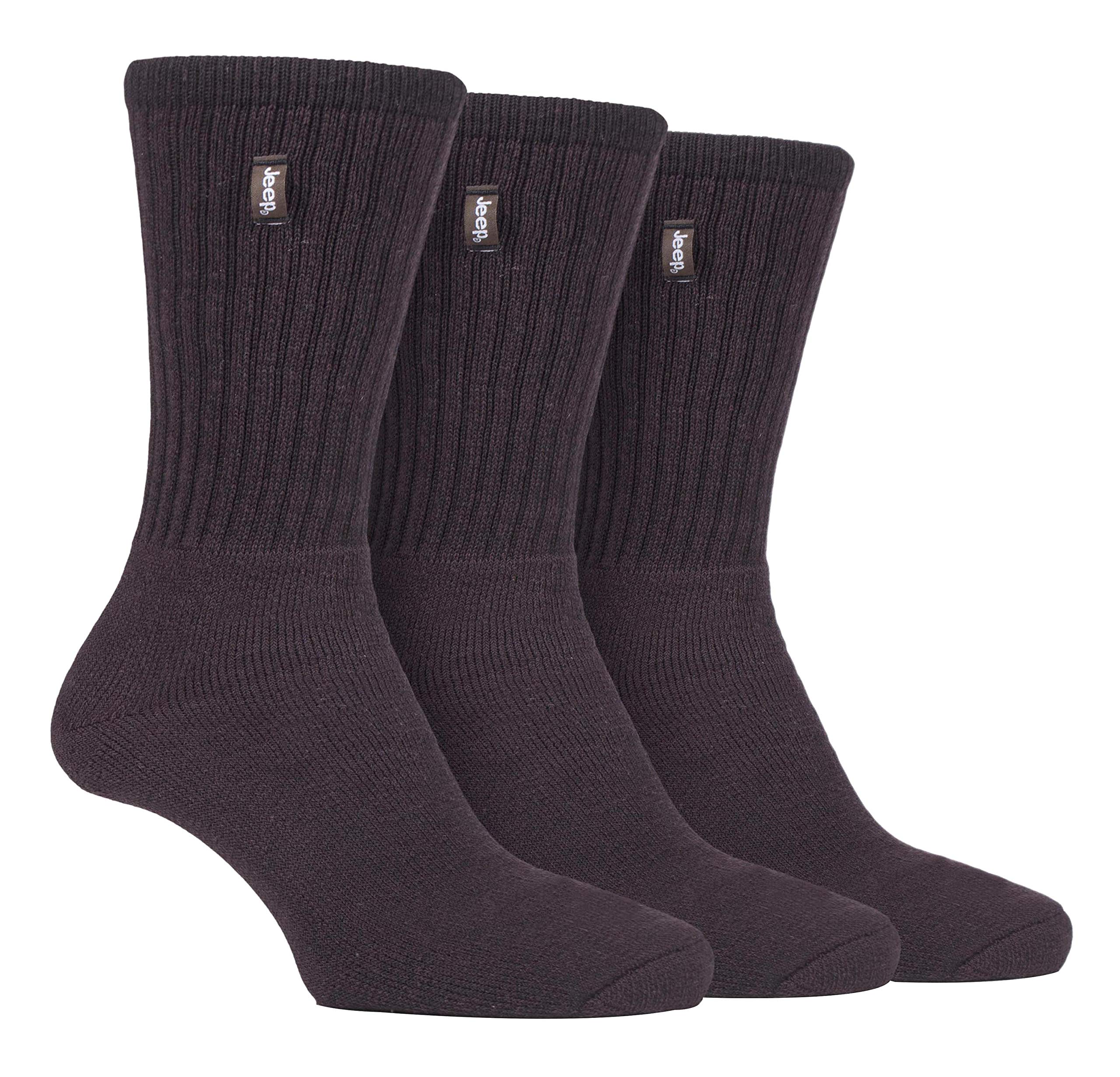 Jeep Men's Brown/Earth - 3 Pairs Vintage Cotton Cushioned Socks For Hiking Boots With Ribbed Leg (6-11, )