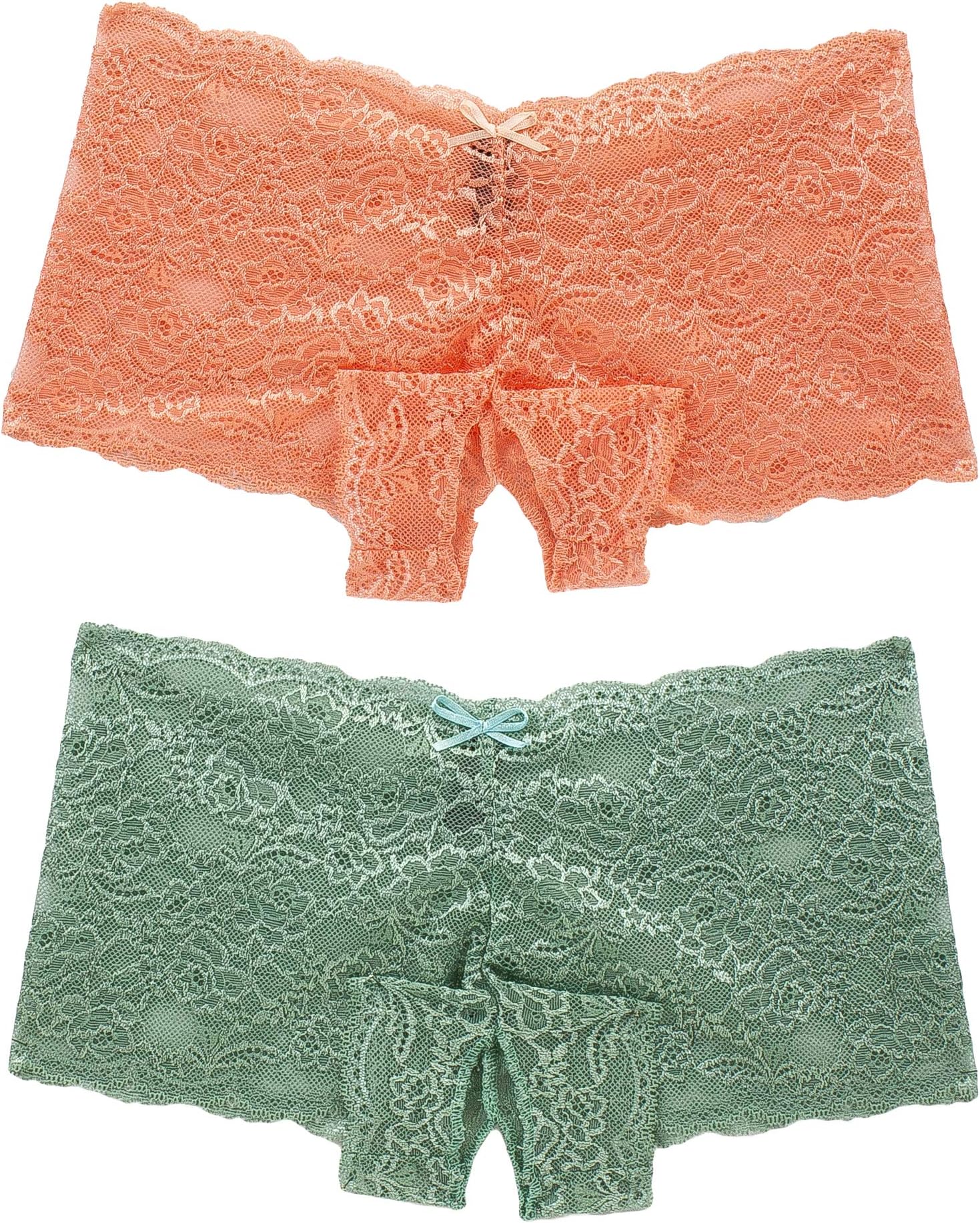 Small to 2XL, 3XL, 4XL, Plus Size Open Peek-a-Boo Lace Boyshort Lingerie 2PC