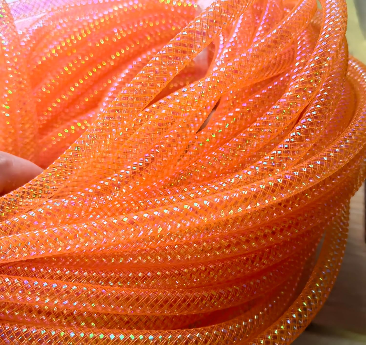 YYCRAFT One Roll 25 Yards Mesh Tube Deco Flex for Wreaths Cyberlox CRIN Crafts 8mm 3/8-Inch (Shinny Orange)