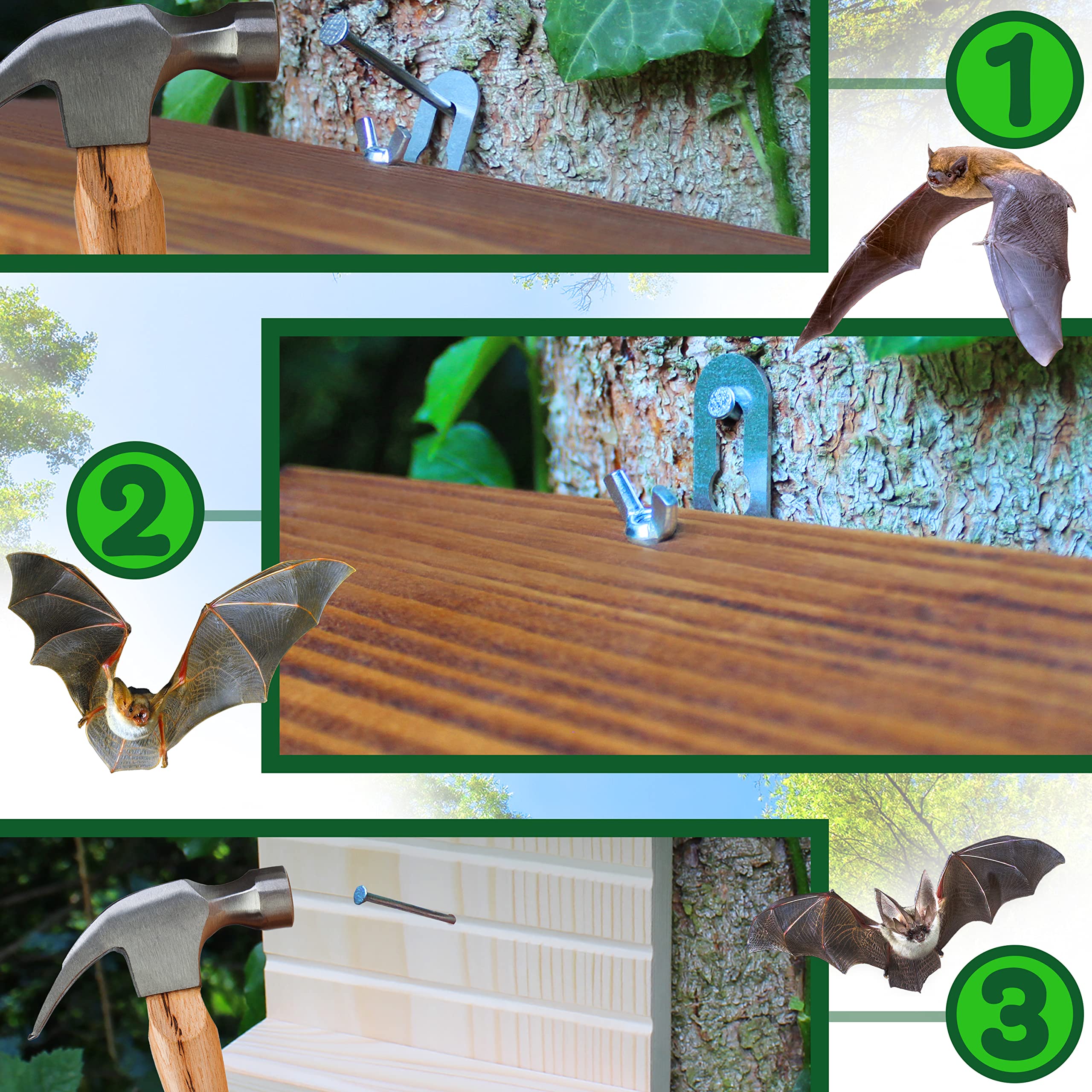 ERDENFREUND® Fledermauskasten handverschraubt 2 cm Massivholz Schlaf-/Nistkasten wetterfest