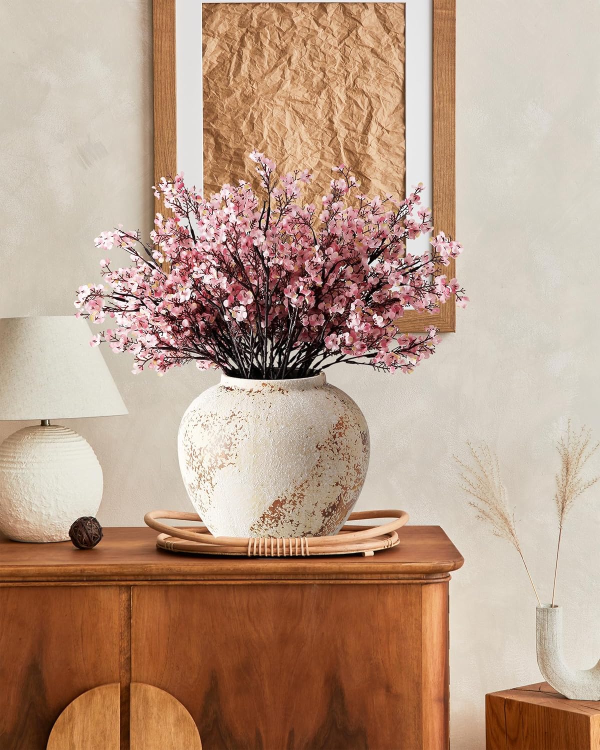 JAKY-Global Fake Fall Flowers Artificial for Decoration Faux Silk Babys Breath Floral Stems Home Indoor Halloween Decor Centerpieces Tables Vase Pink 12pcs