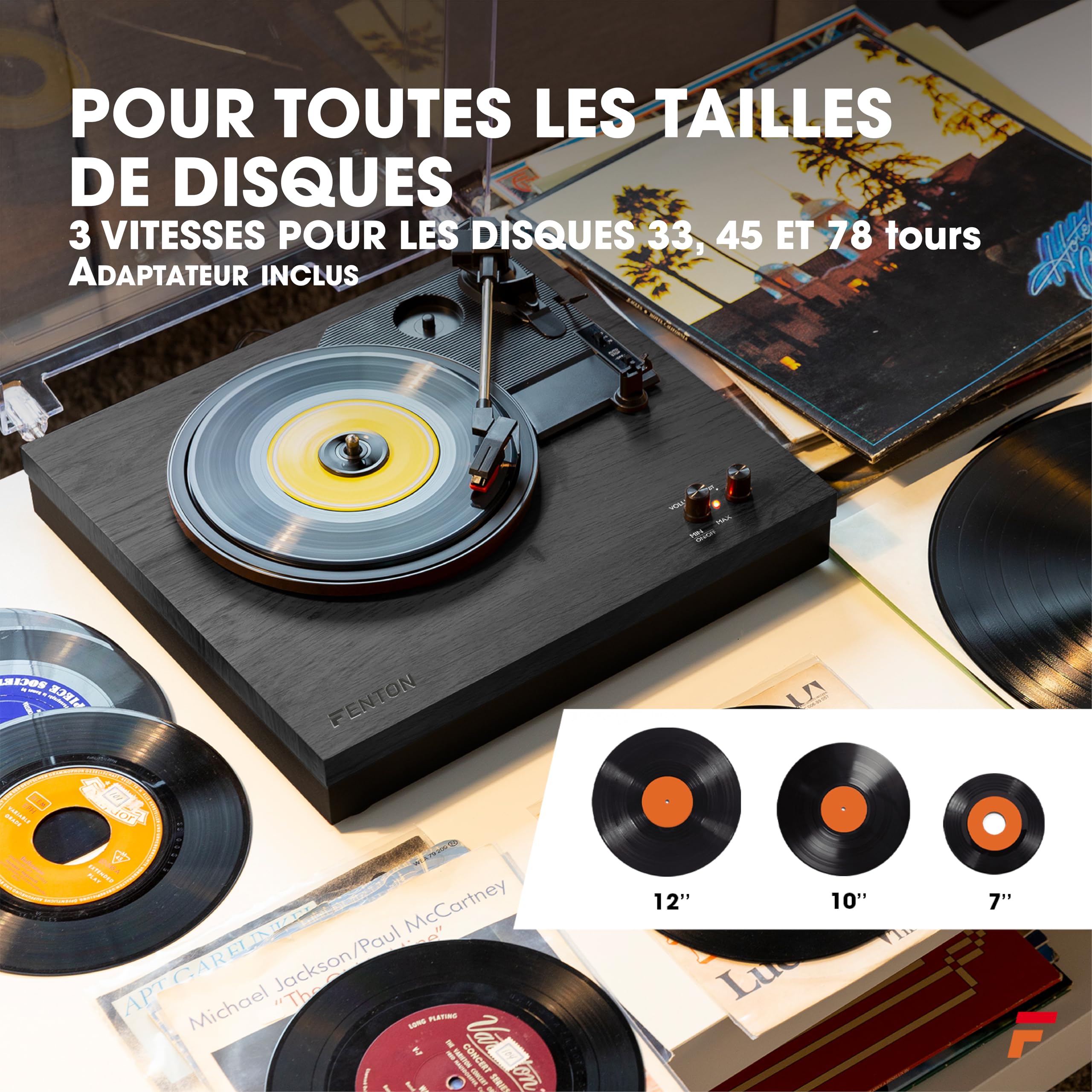 Fenton RP165B Platine Vinyle BT avec 2 Haut-Parleurs Stéréo - Noir/Gris, Lecture 33, 45 et 78 Tours, Système HiFi, Sortie RCA, Une Platine Rétro Idéale pour Décorer et Écouter Vos Vinyles