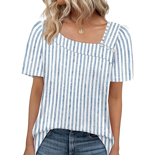WIHOLL Womens Summer Tops Short Sleeve Shirts Square Neck Spring Outfits 2026 Fashion Clothing Blouses
