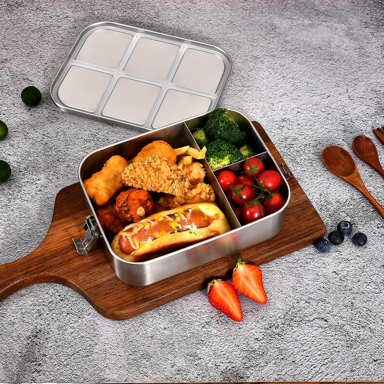 UPTRUST Stainless Steel Bento Lunch Box, 3-Compartment Large 1400ML Metal Bento Box for Kids or Adults, Container with Lockable Clips to Leak Proof - Image 6
