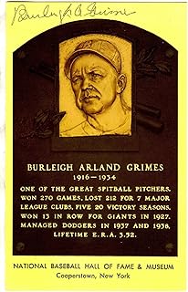 Autographed Burleigh Grimes Hall Of Fame Gold Plaque