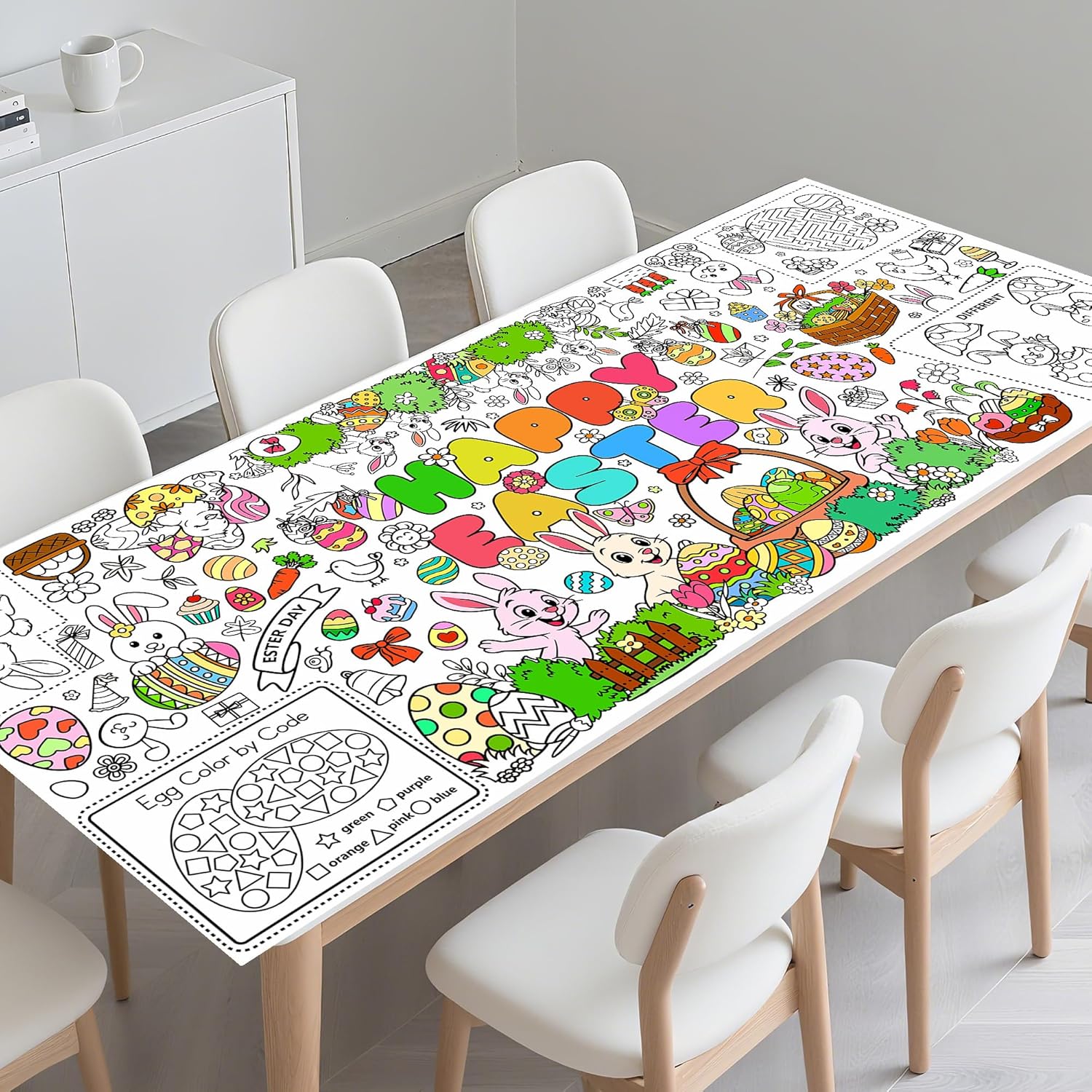 Easter Coloring Poster for Kids 30x72 Inch Bunny Giant Coloring Tablecloth Happy Easter Crafts Paper Table Cover for Gifts Activities Games Classroom Wall School Home Parties