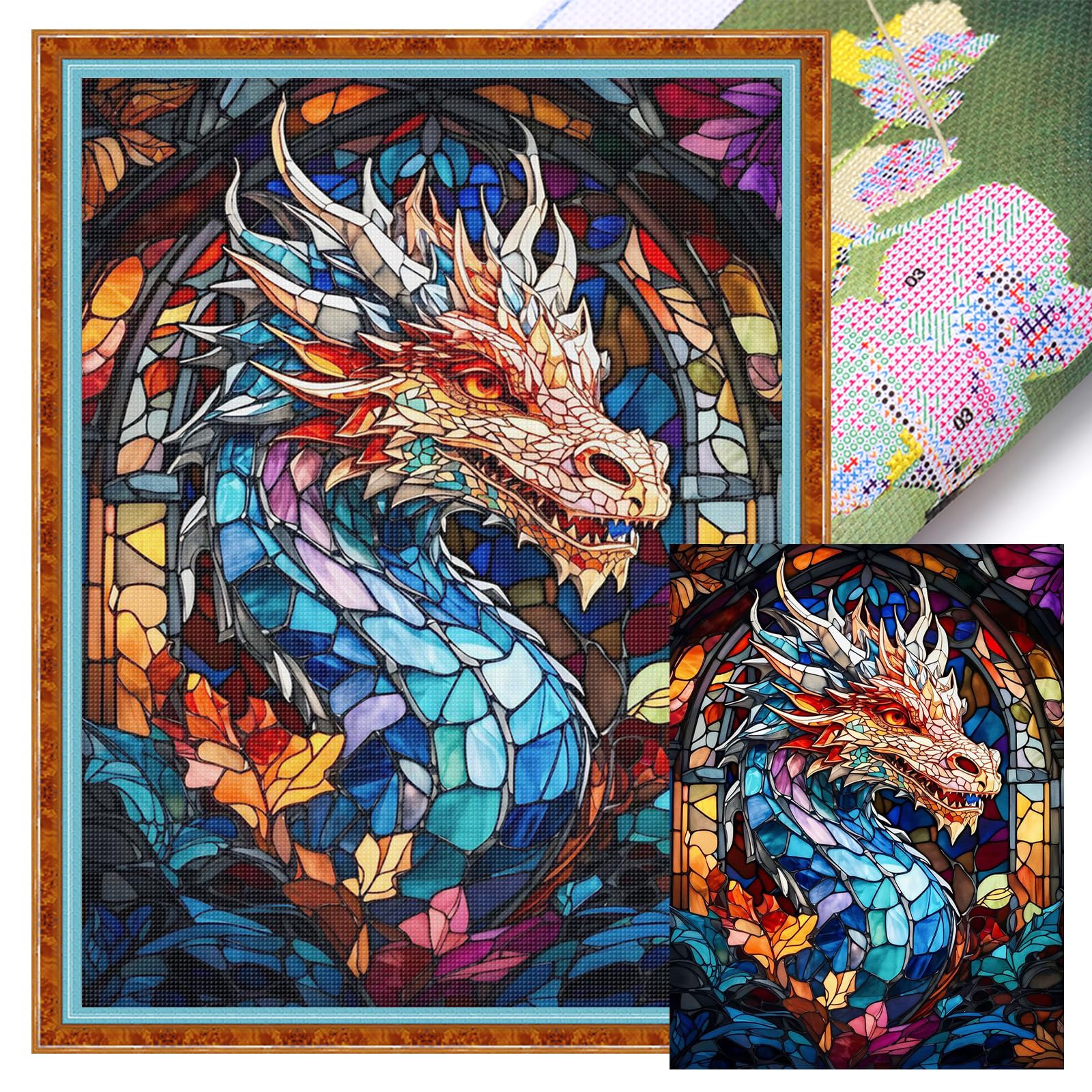 Poetrydraw 11Ctacc-11746__C__40x55 White Crystal Dragon Full 11Ct Diy Stamped Cross Stitch Kits 40X55cm Home Decor (11Ctacc-11746 C 40X55)