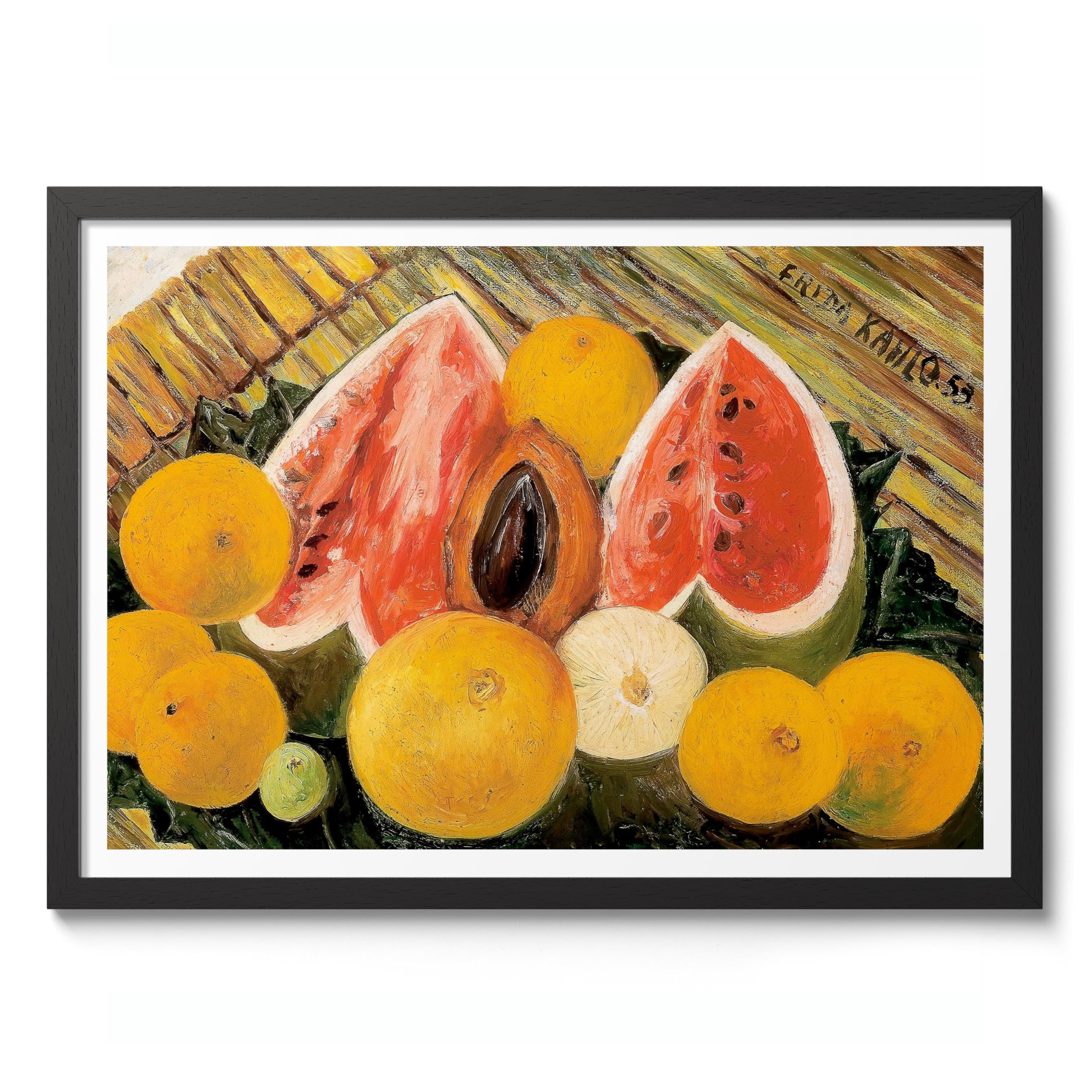 Still Life With Watermelons Frida Kahlo Poster, Classic Art Painting Print, Art Exhibition Neutral Wall Art, Vintage Minimalist Home Decor Picture, A2 (Black Frame) - 62.5x45.1cm
