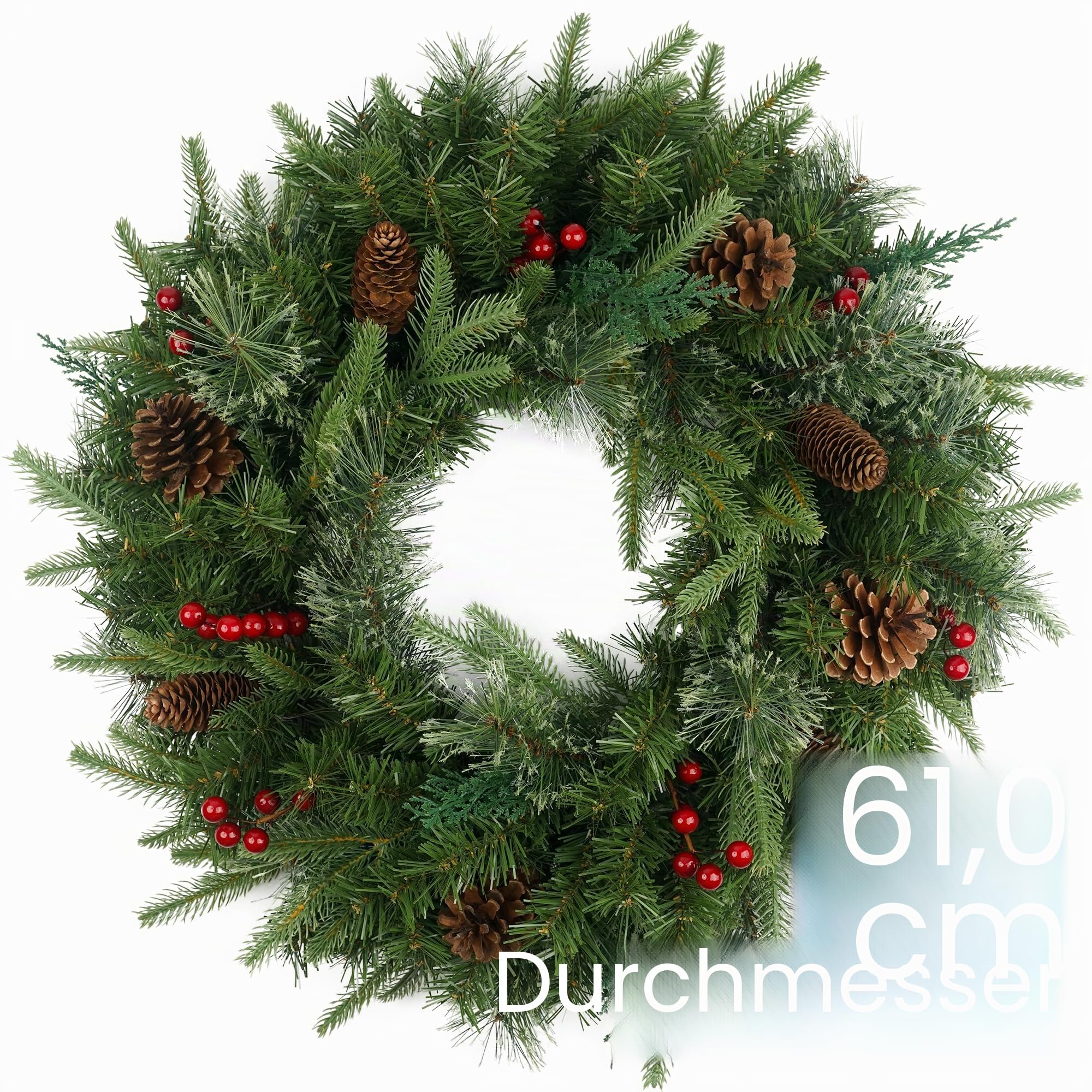 Weihnachtskranz Vorbeleuchtet 61.0 cm mit 50 Licht & Tannenzapfen, Künstliche Weihnachtskränze für Haustür mit Lichtern, Kranz für Weihnachtsdekoration Tür Fenster Wand Grün