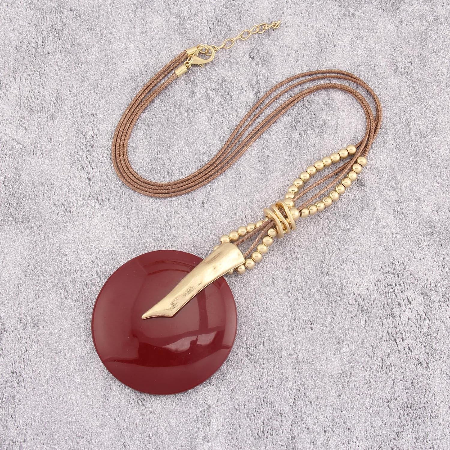 GelConnie Leather Necklace for Women Large Pendant Long Brown Necklace Circle Leather Choker Vintage Sweater Necklace Gold Chunky Boho Necklaces for Women - Image 8