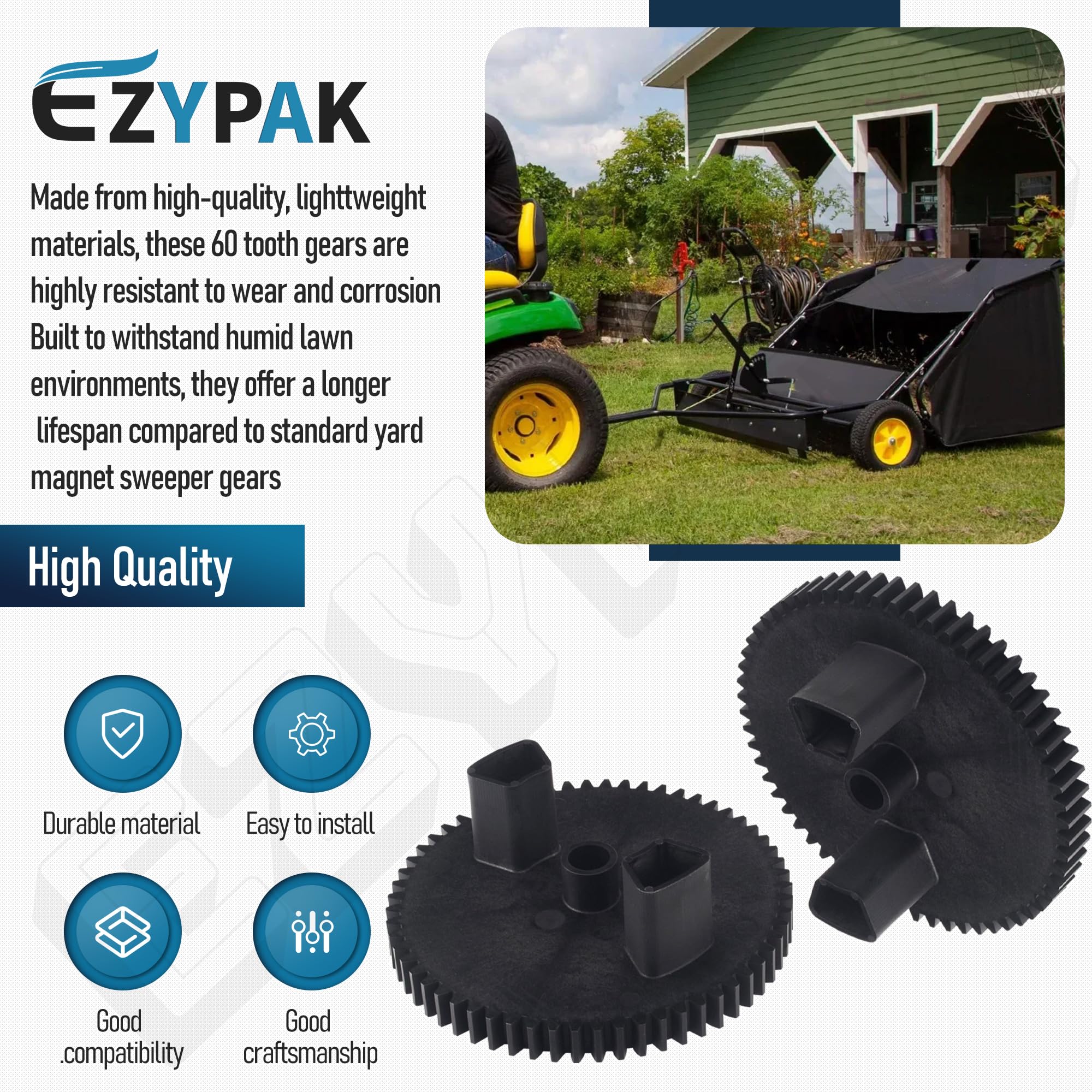 Engranajes de barrendero de césped R-2280 NP08 de 42 Pulgadas compatibles con John Deere/Brinly-Hardy STS-42 y STS-426, 60 Engranajes de Dientes