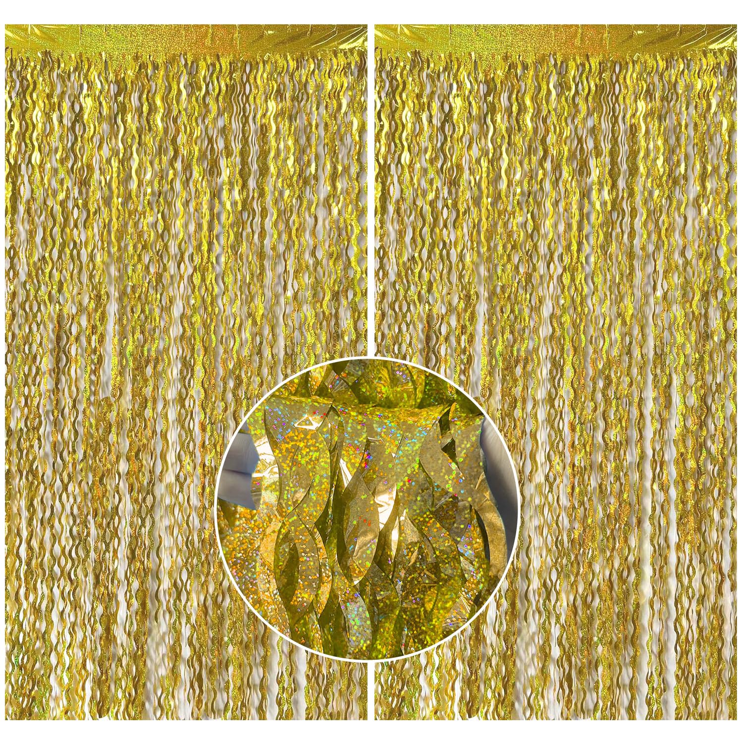2 Pack Gold Fringe Curtain Backdrop Tinsel Streamers Birthday Party Decorations Photo Booth Backdrop Halloween New Year Graduation Theme Party Decorations