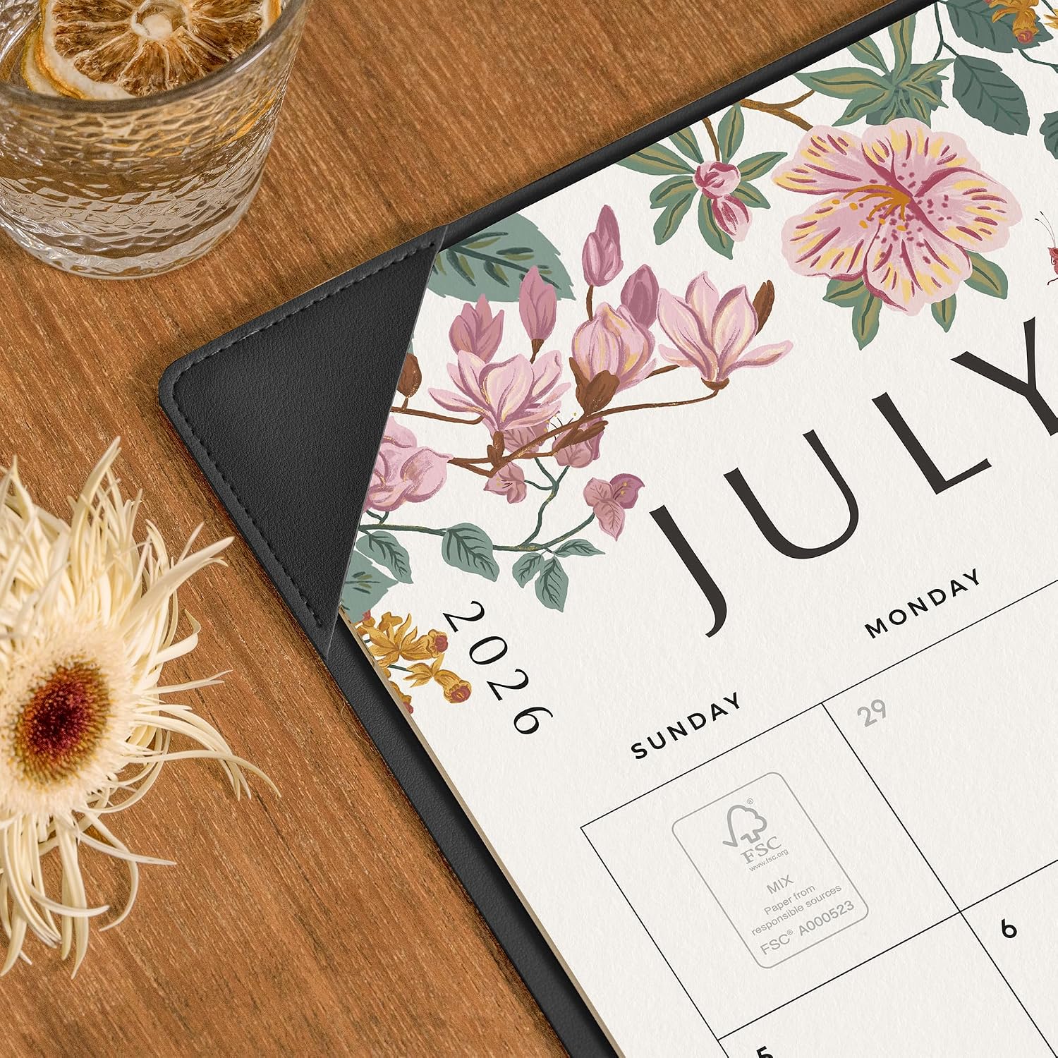 Cabbrix Desk Calendar 2026 with Desktop Mat, Large Desk Pad Calendar 22 x 17 Inch Runs From July 2026 to December 2027, Floral Design Calendar 2026 for Home School and Office (Black)