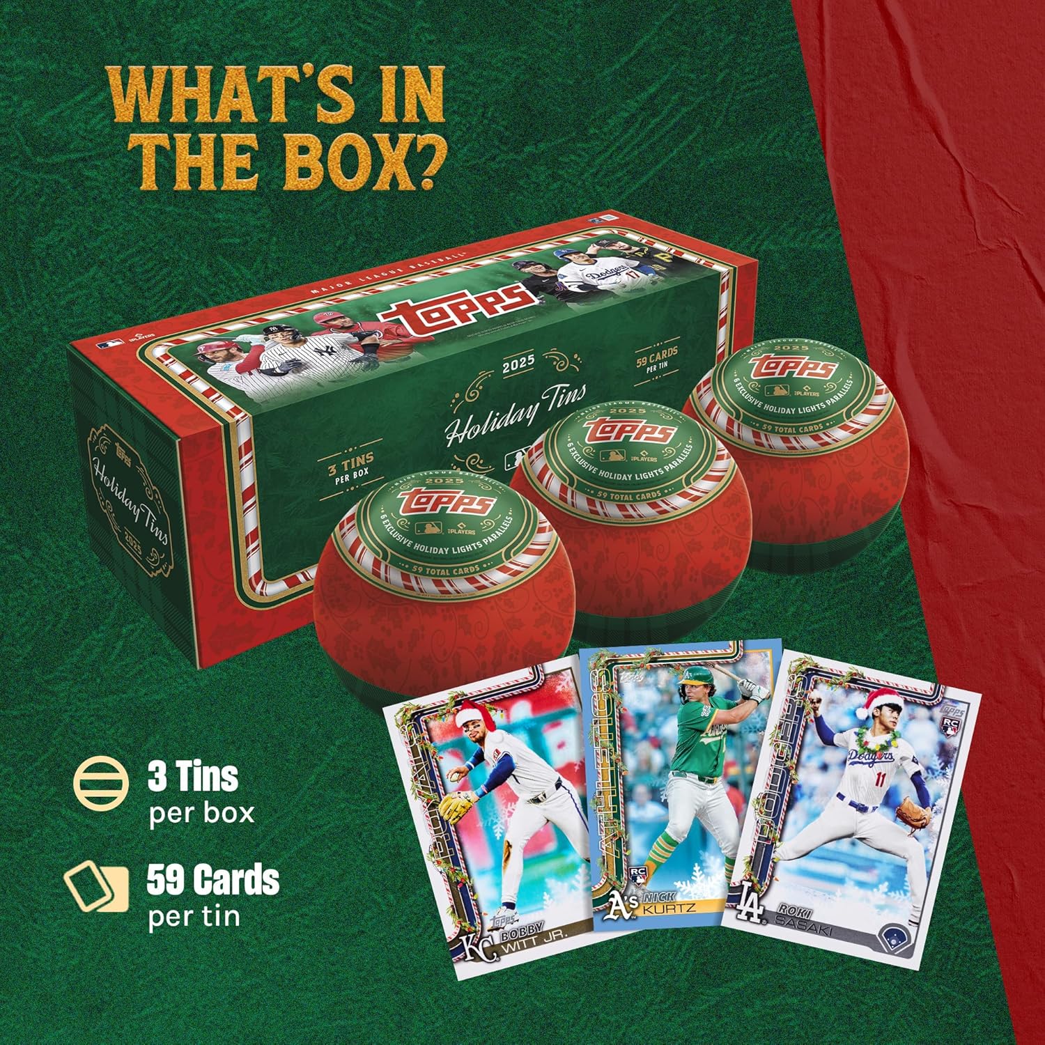 2025 Topps Holiday Baseball – Factory Sealed – Collector Tins - 3-Pack