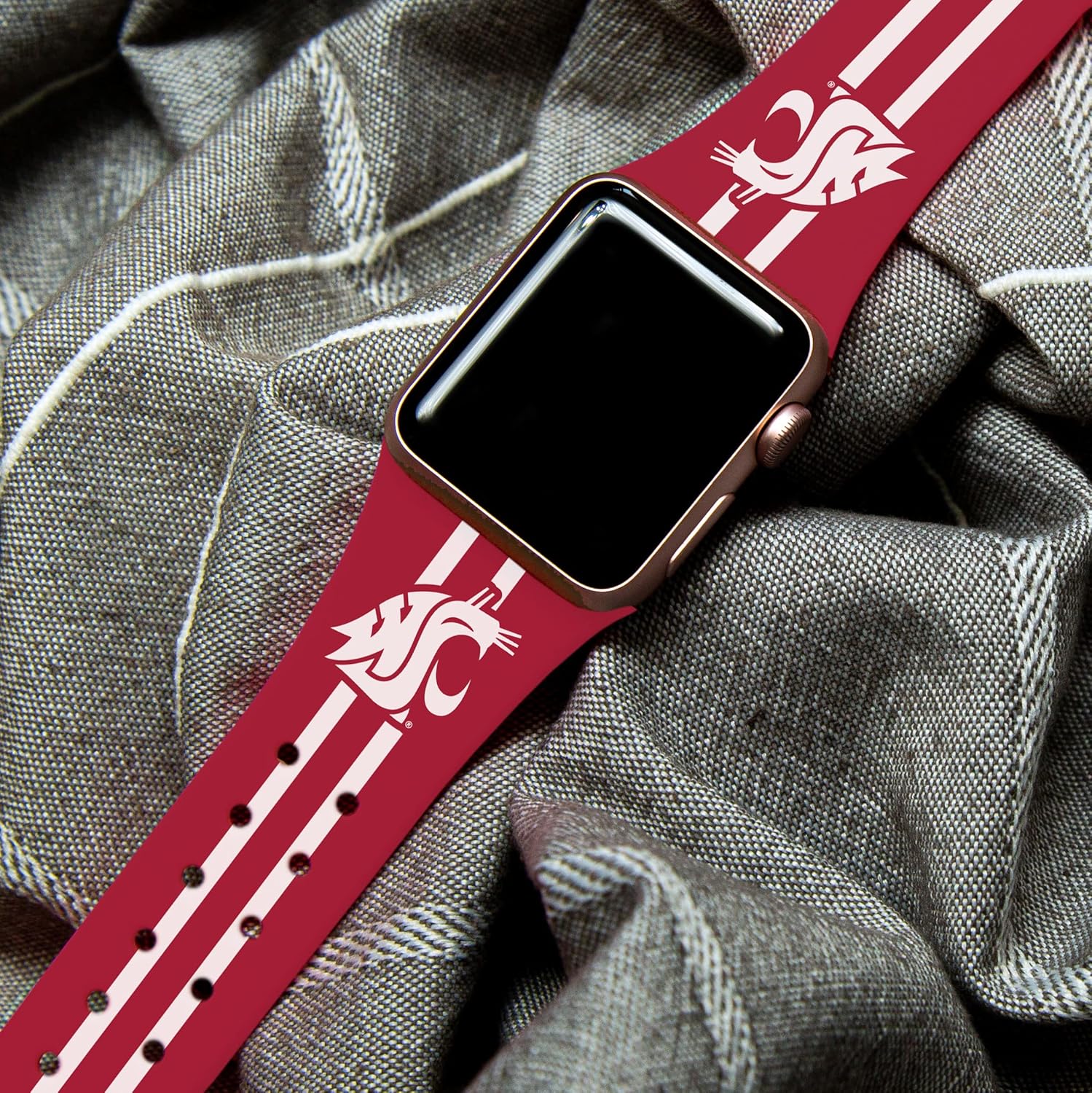 AFFINITY BANDS Washington State Cougars HD Combo Package Compatible with Apple Watch and AirPods Gen 1 & 2 (42/44/45/49mm (46mm Series 11) Long Stripes)