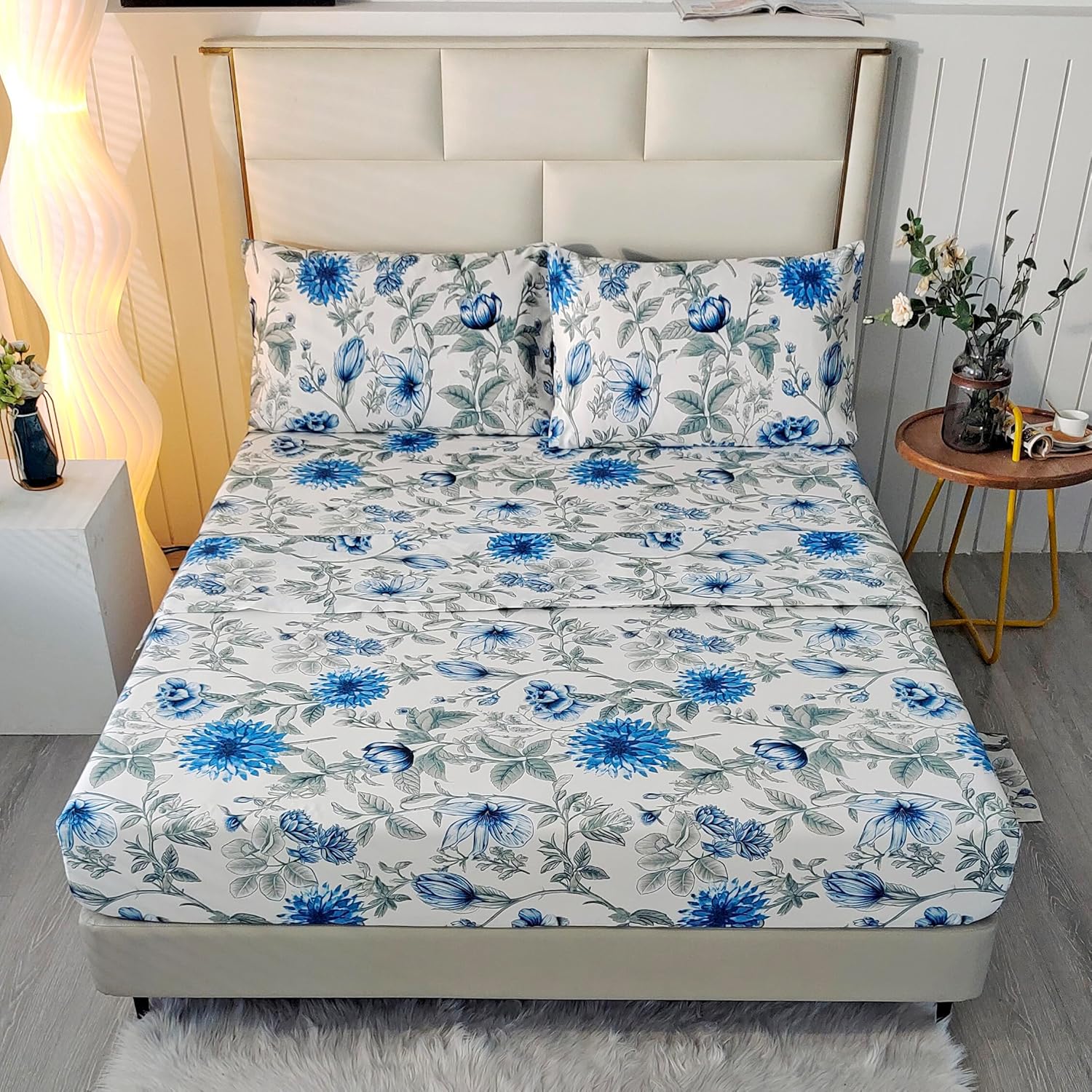 SDIII 4PCS Sugar Skull Queen Sheets Set, Soft Microfiber Gothic Sheets Queen Size Skeleton Printed, Goth Bedding Sheet Set Deep Pocket All Season