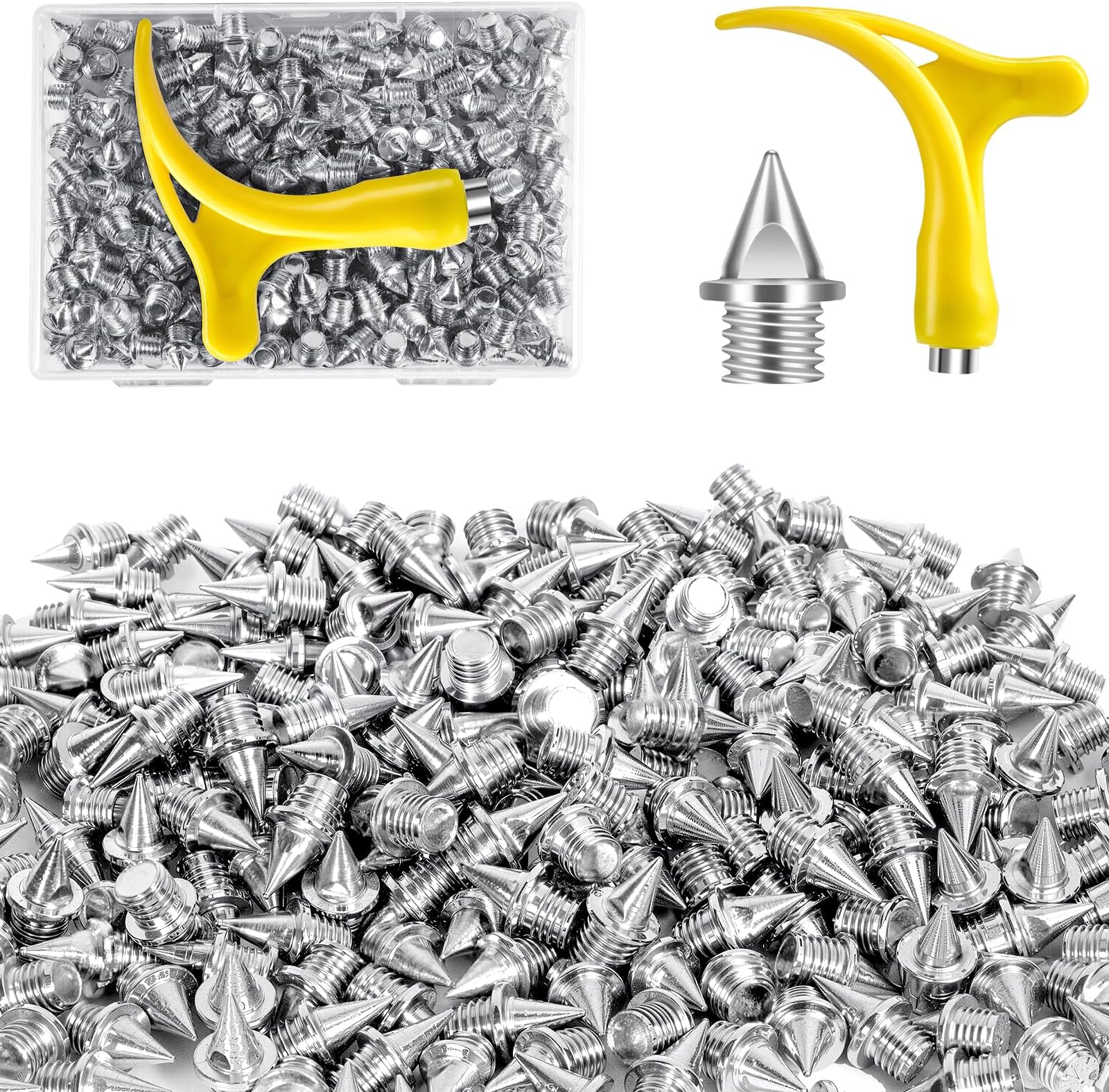 1/4 Inch Track Spikes,220pcs Stainless Steel Pyramid Shoe Spikes with Spike Wrench for Track and Cross Country,Replacement Spike for Sprint Sports Short Running Shoes