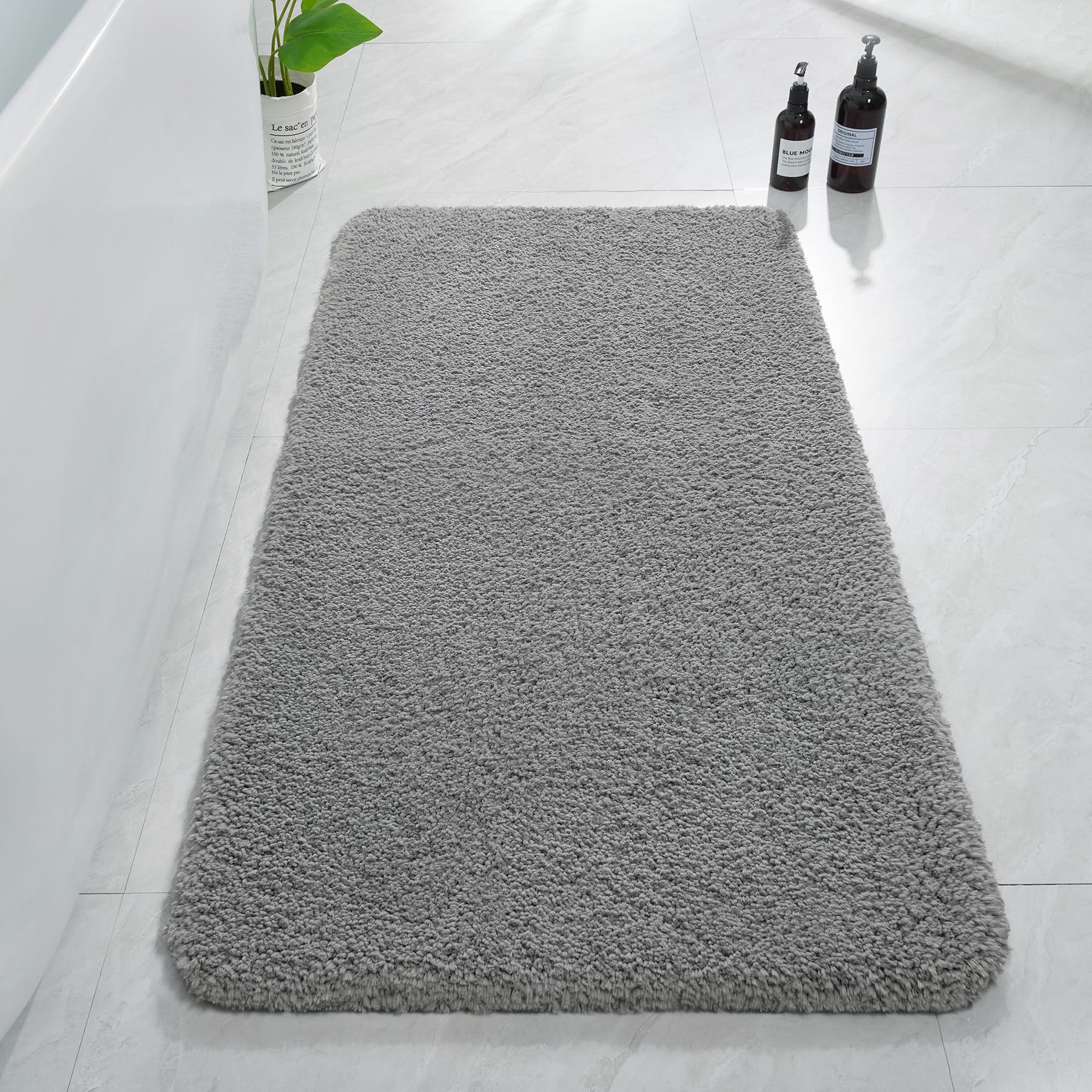 AROGAN Luxury Long Bathroom Runner Rug, 24x48 Inch Thick Soft and Absorbent Microfiber Non Slip Bath Mat, Rubber Backing Quick Dry Rugs Carpets, Machine Washable Plush Mats for Shower Floor, Grey