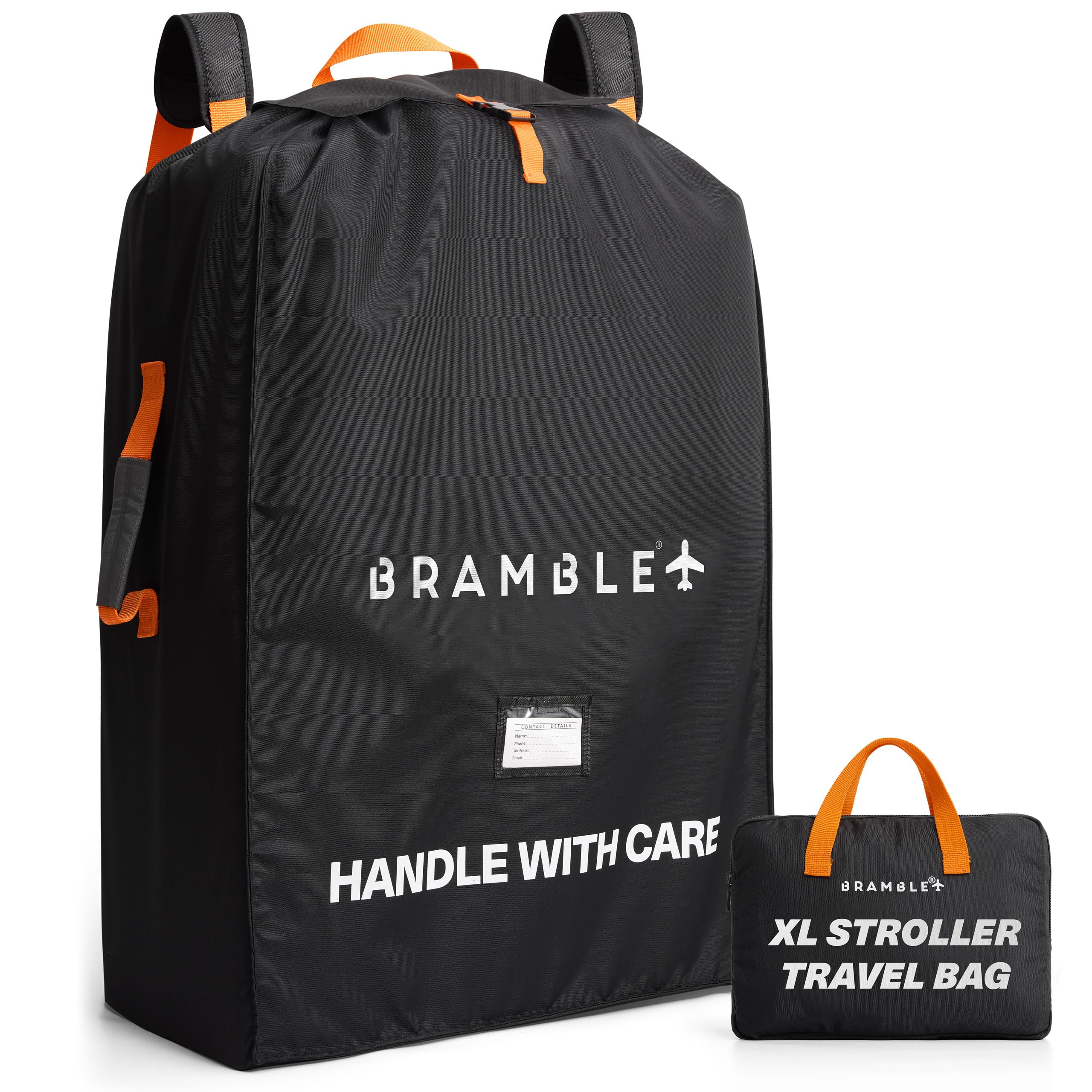 Bramble - XL Geschwisterwagen Transporttasche für Flugzeug Gate Check - Wasserabweisendes Ballistik-Nylon mit gepolsterten Neopren-Trägern, Packbeutel & ID-Fenster - 100 x 65 x 40 cm (Schwarz)