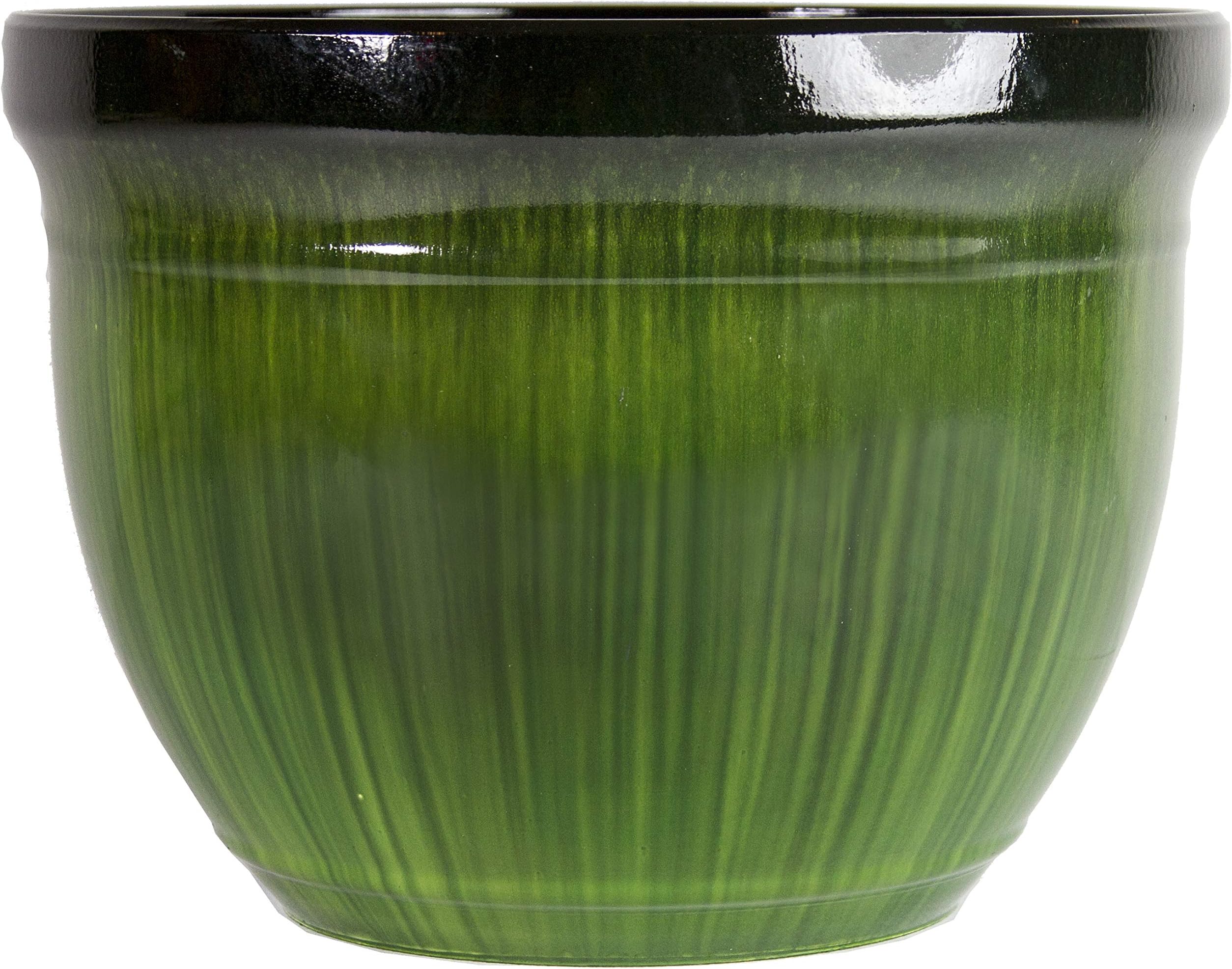 Gardener Select (MRR15-205 Large Round Planter - Modern Indoor & Outdoor Decorative Flower Pot/Box (15 Inch, Green Drip)